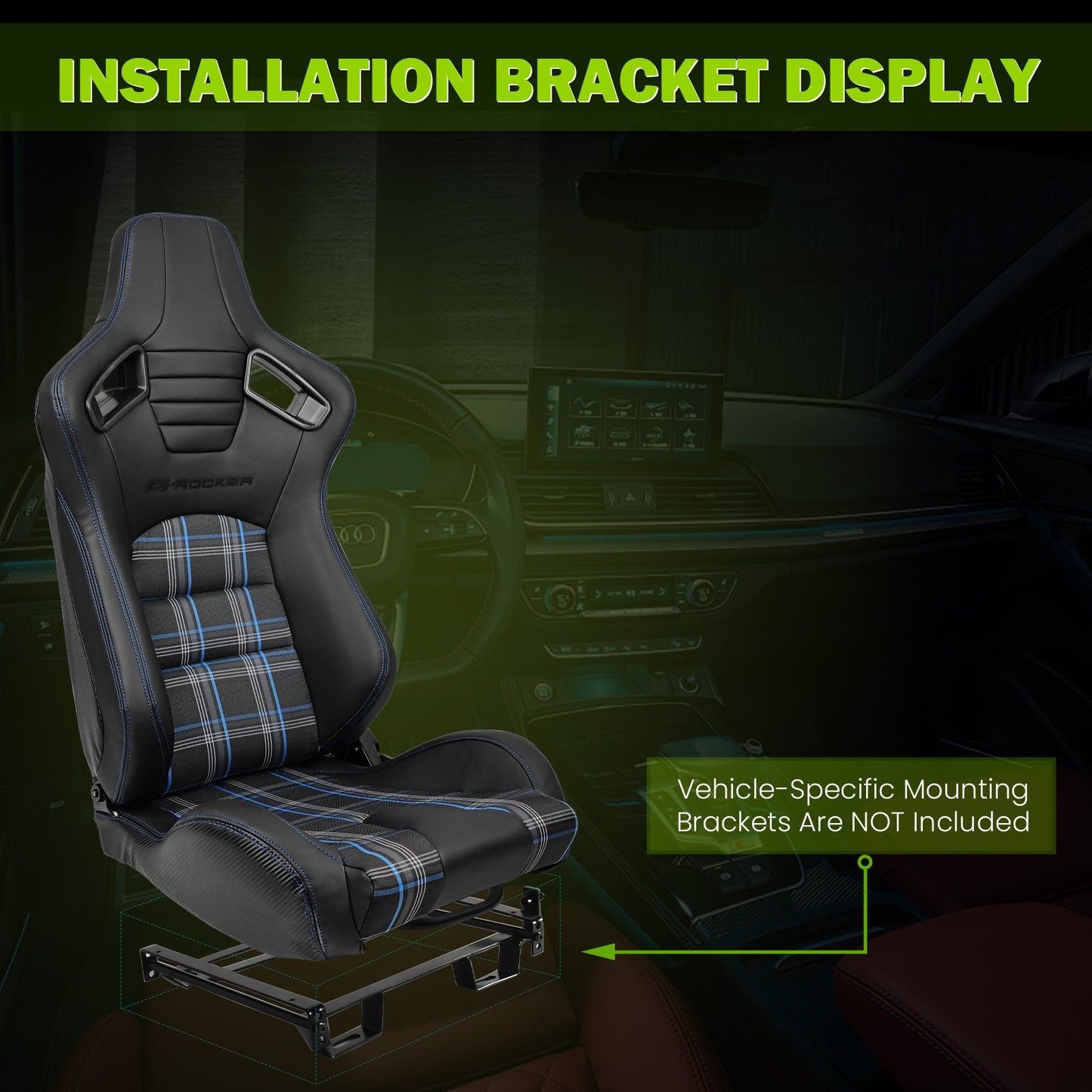 Universal Plaid Racing Seat Dual with Sliders PU Carbon Leather