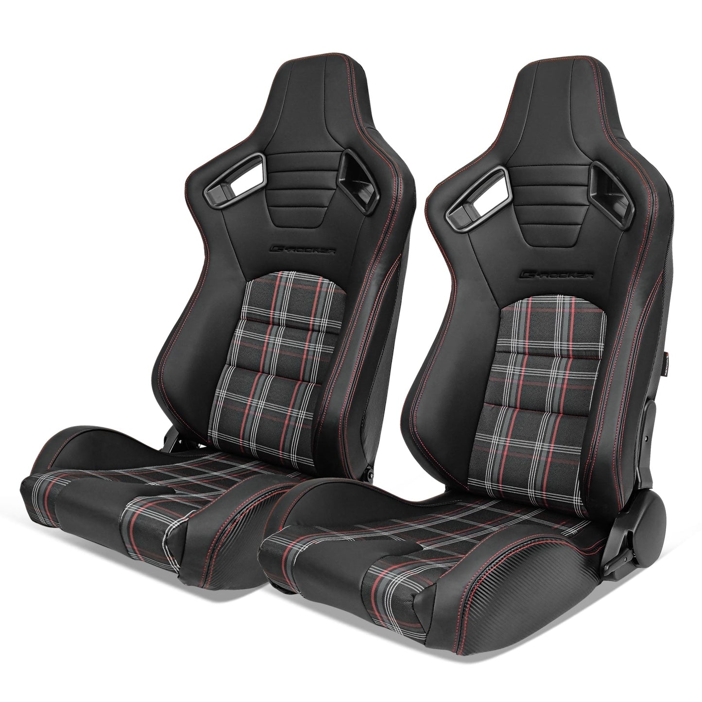 Universal Plaid Racing Seat Dual with Sliders PU Carbon Leather