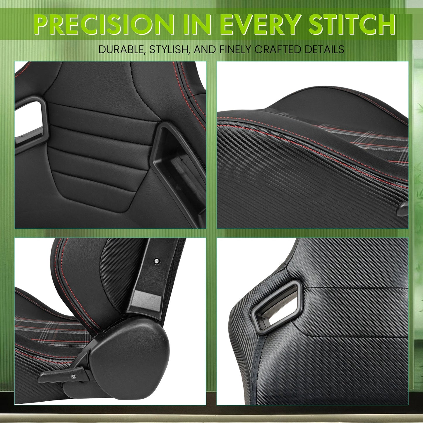 Universal Plaid Racing Seat Dual with Sliders PU Carbon Leather