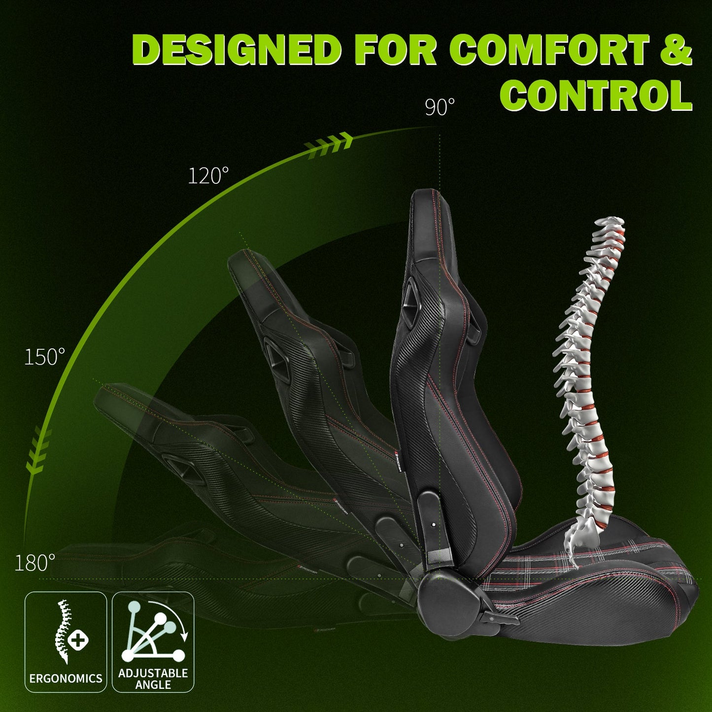Universal Plaid Racing Seat Dual with Sliders PU Carbon Leather