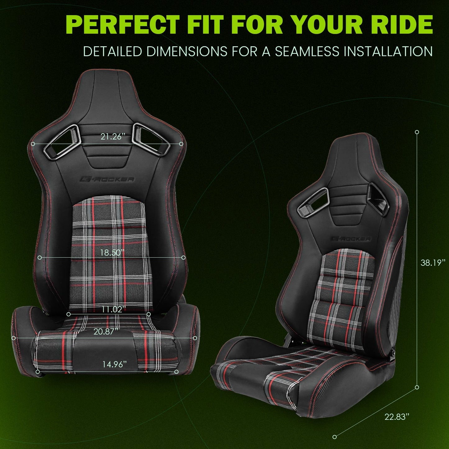 Universal Plaid Racing Seat Dual with Sliders PU Carbon Leather