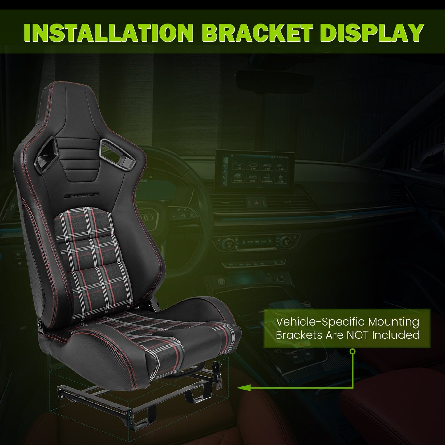 Universal Plaid Racing Seat Dual with Sliders PU Carbon Leather