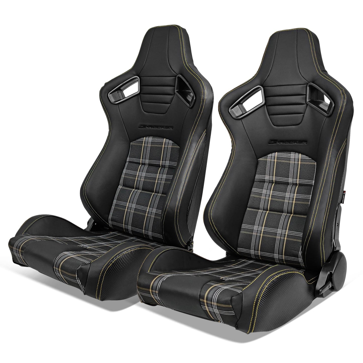 Universal Plaid Racing Seat Dual with Sliders PU Carbon Leather
