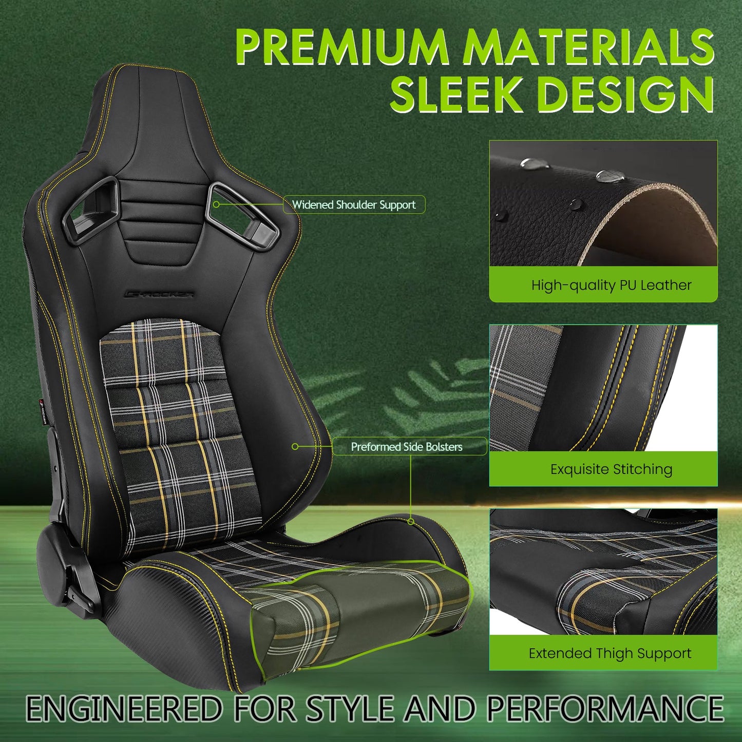 Universal Plaid Racing Seat Dual with Sliders PU Carbon Leather
