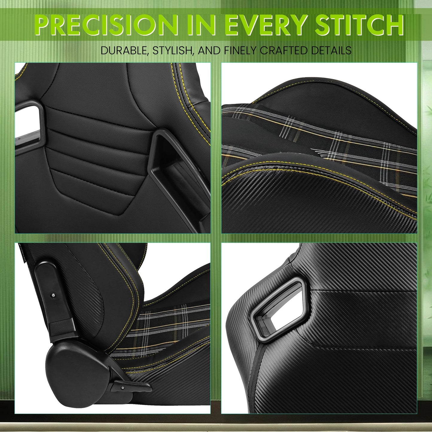 Universal Plaid Racing Seat Dual with Sliders PU Carbon Leather