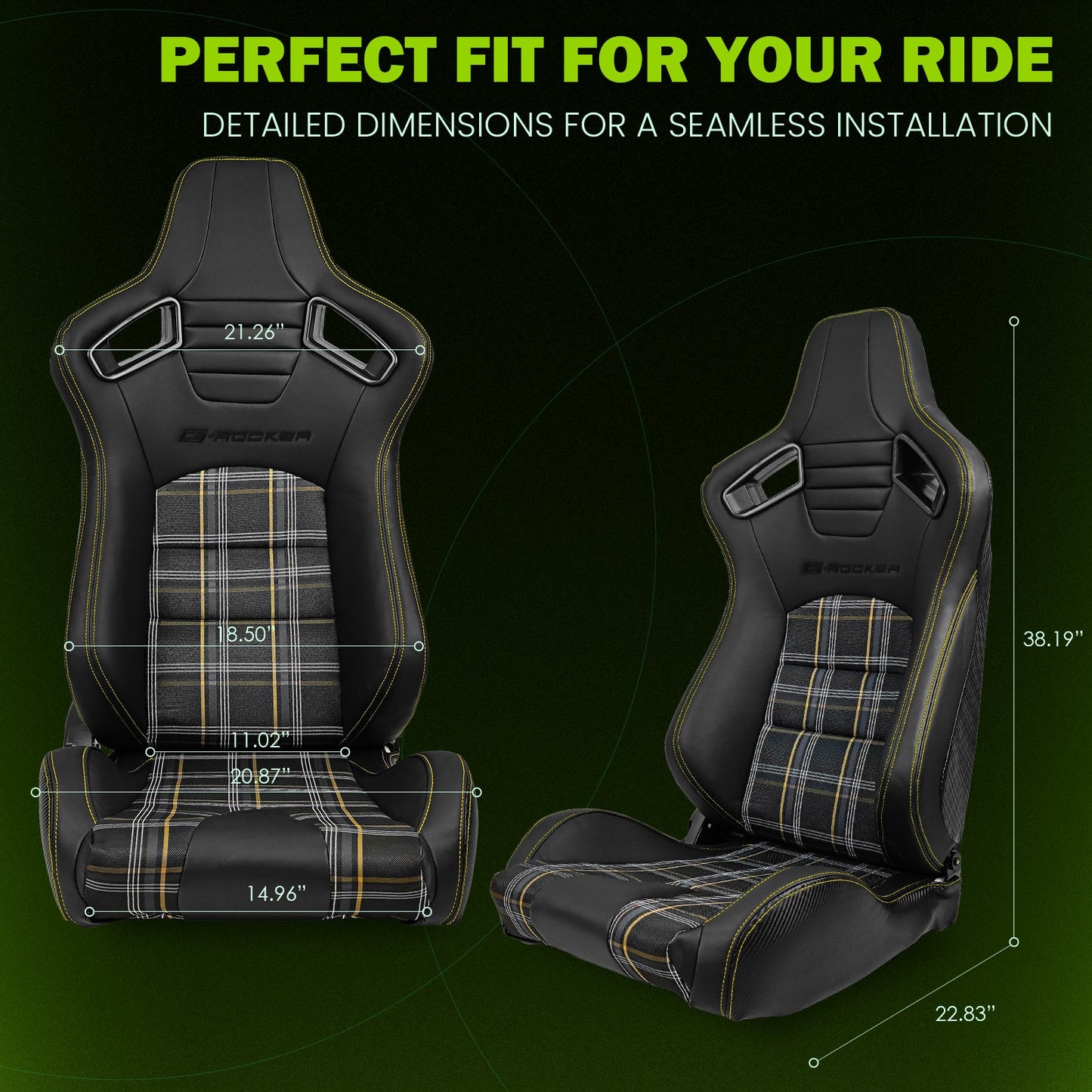 Universal Plaid Racing Seat Dual with Sliders PU Carbon Leather
