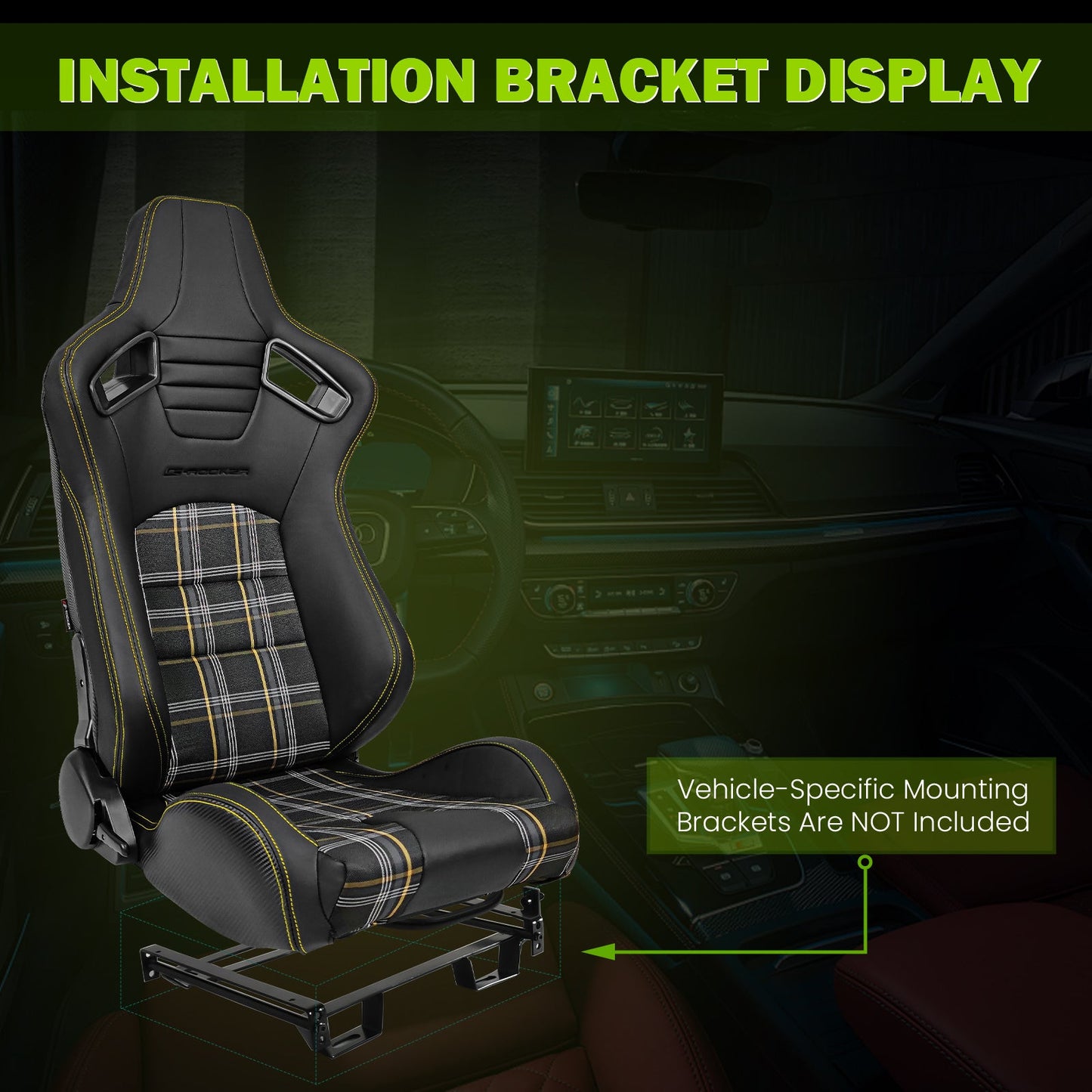 Universal Plaid Racing Seat Dual with Sliders PU Carbon Leather