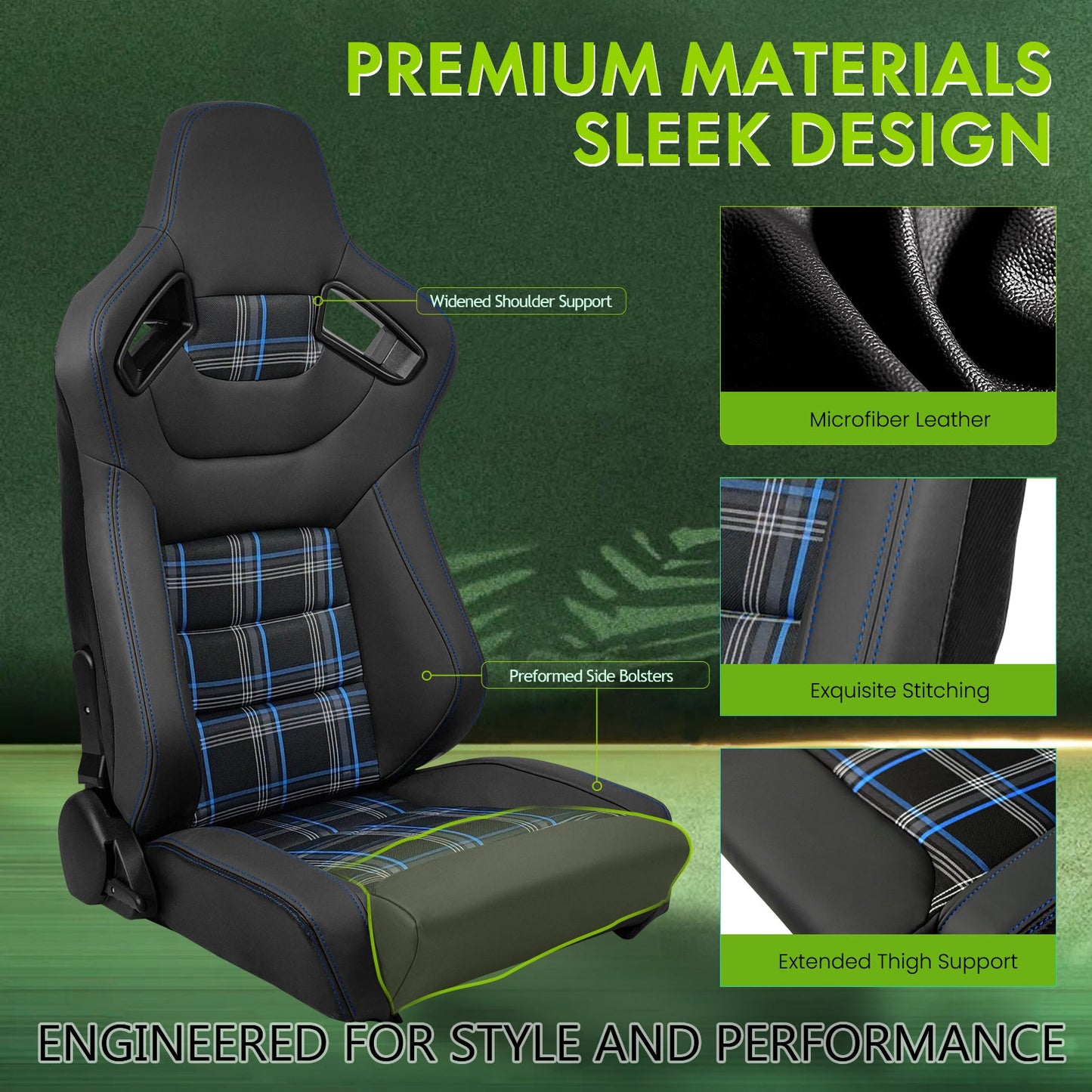 Universal Plaid Racing Seat Dual with Sliders PU Carbon Leather
