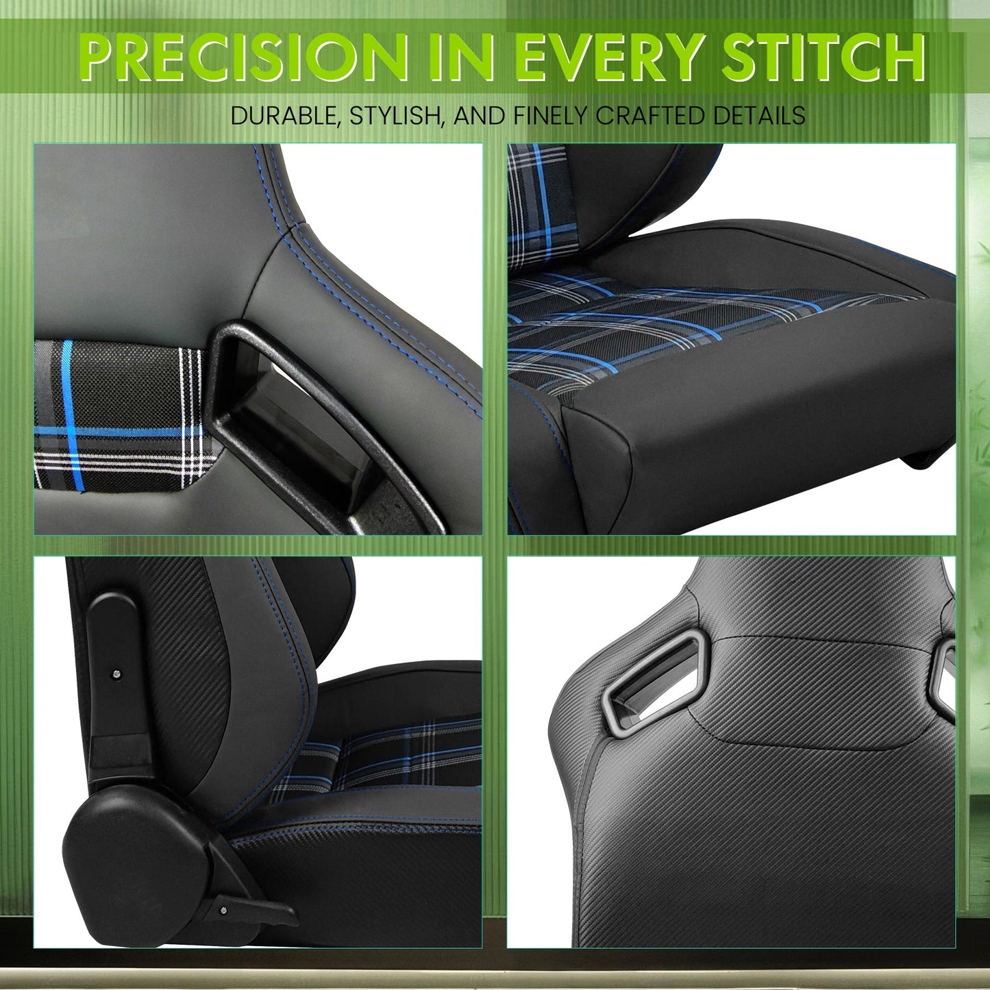 Universal Plaid Racing Seat Dual with Sliders PU Carbon Leather