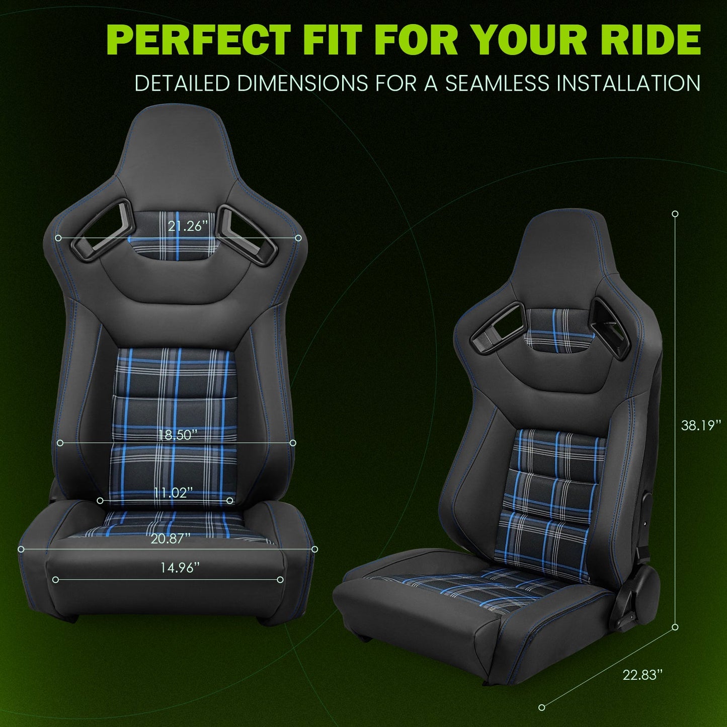 Universal Plaid Racing Seat Dual with Sliders PU Carbon Leather
