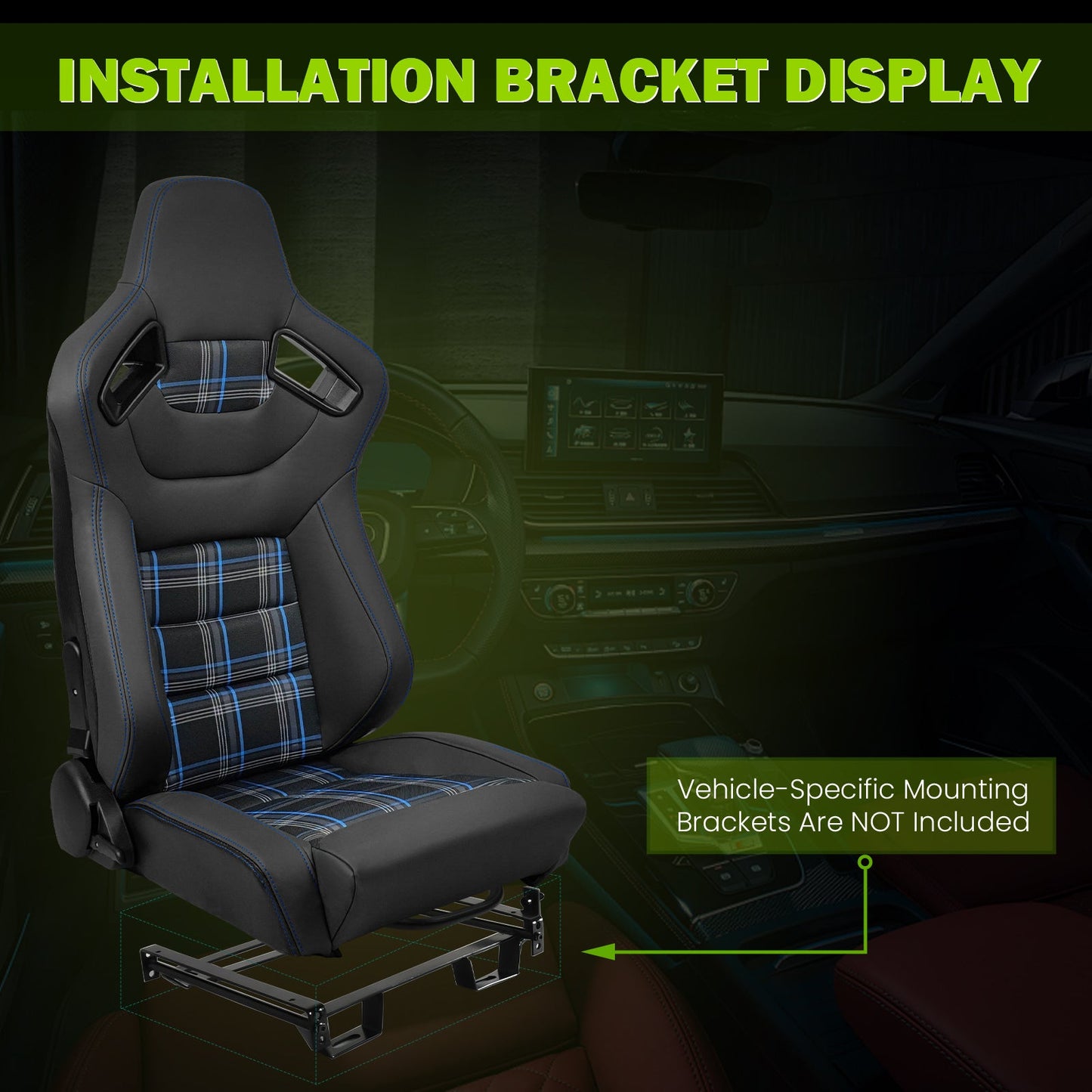 Universal Plaid Racing Seat Dual with Sliders PU Carbon Leather