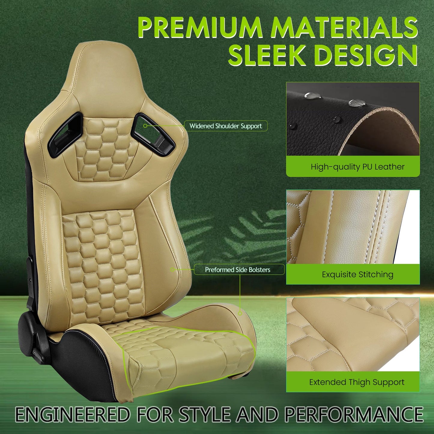 Universal X2 Reclinable Honeycomb Racing Seat + Dual Slider PU Leather