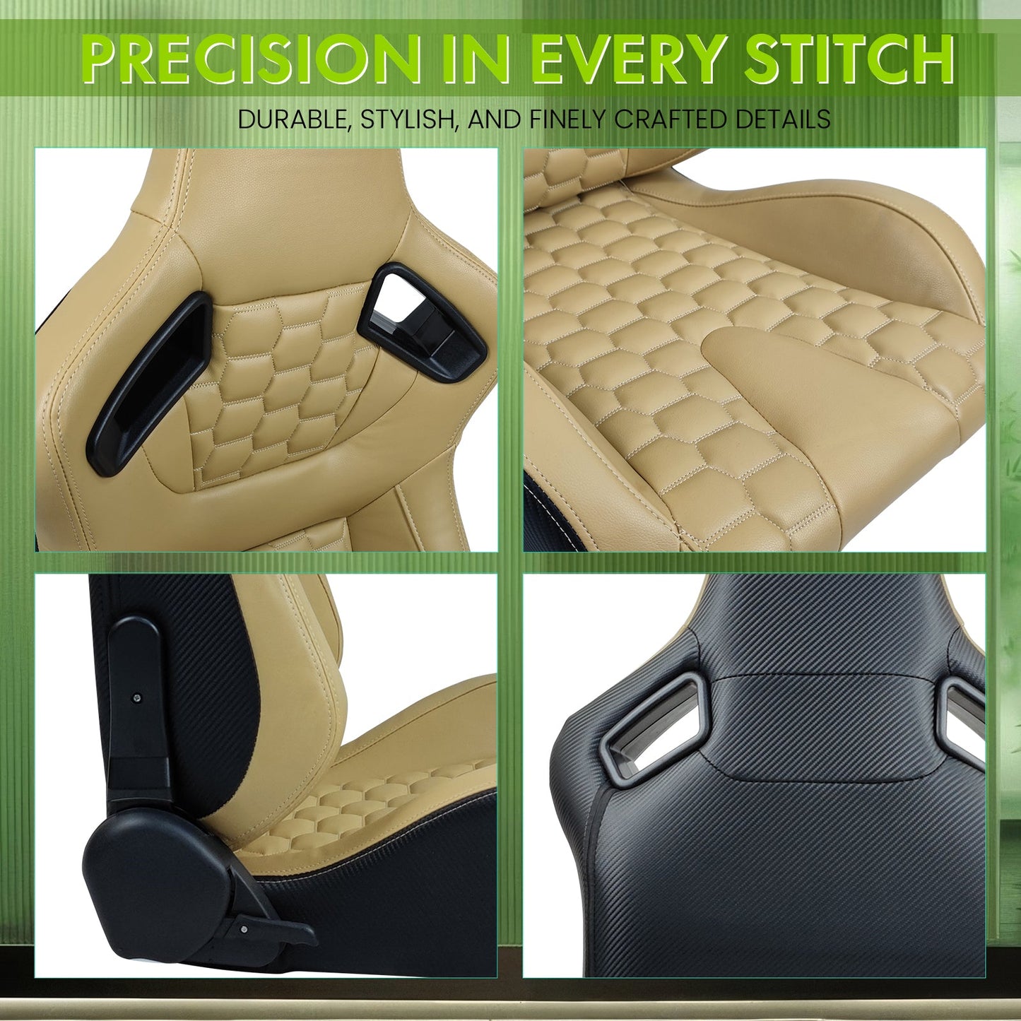 Universal X2 Reclinable Honeycomb Racing Seat + Dual Slider PU Leather