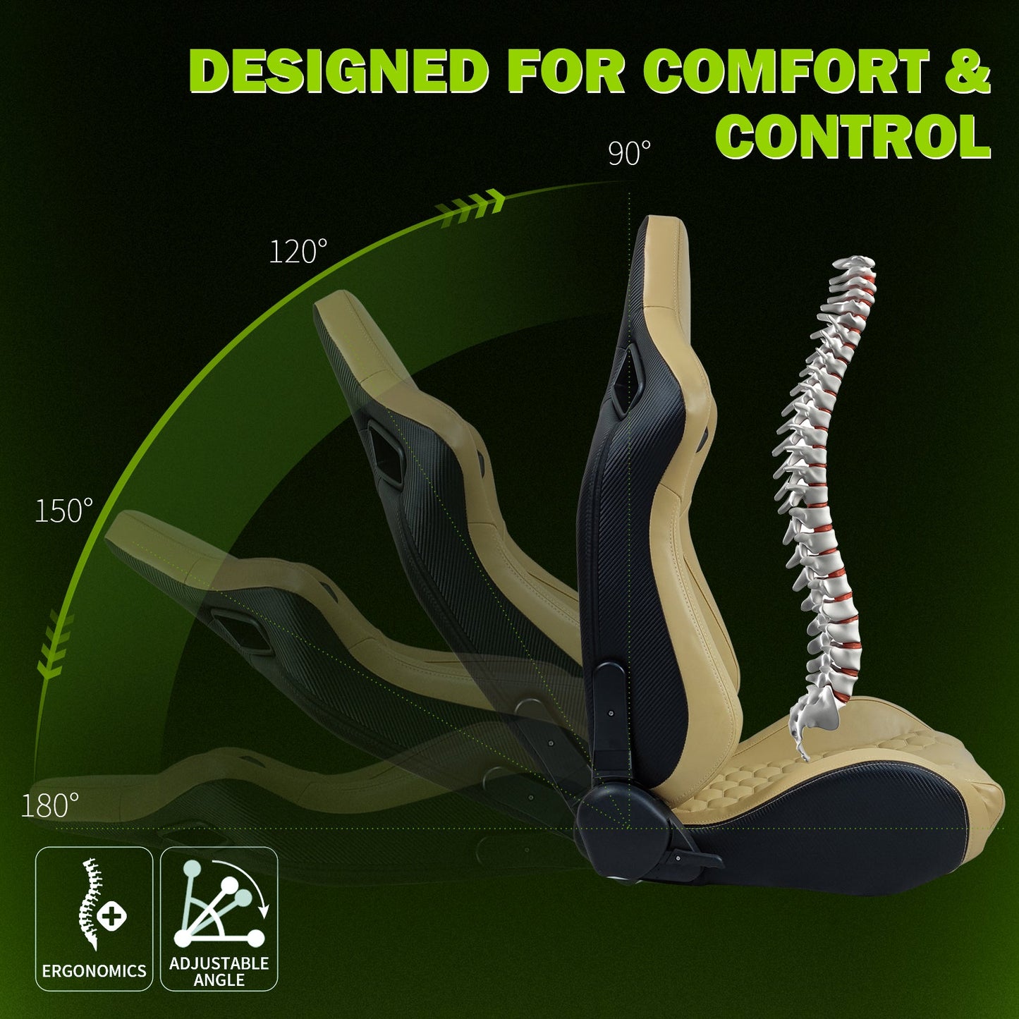 Universal X2 Reclinable Honeycomb Racing Seat + Dual Slider PU Leather