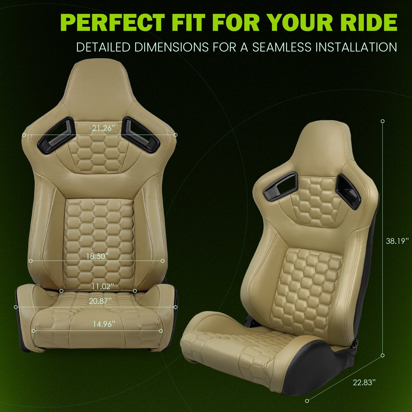 Universal X2 Reclinable Honeycomb Racing Seat + Dual Slider PU Leather