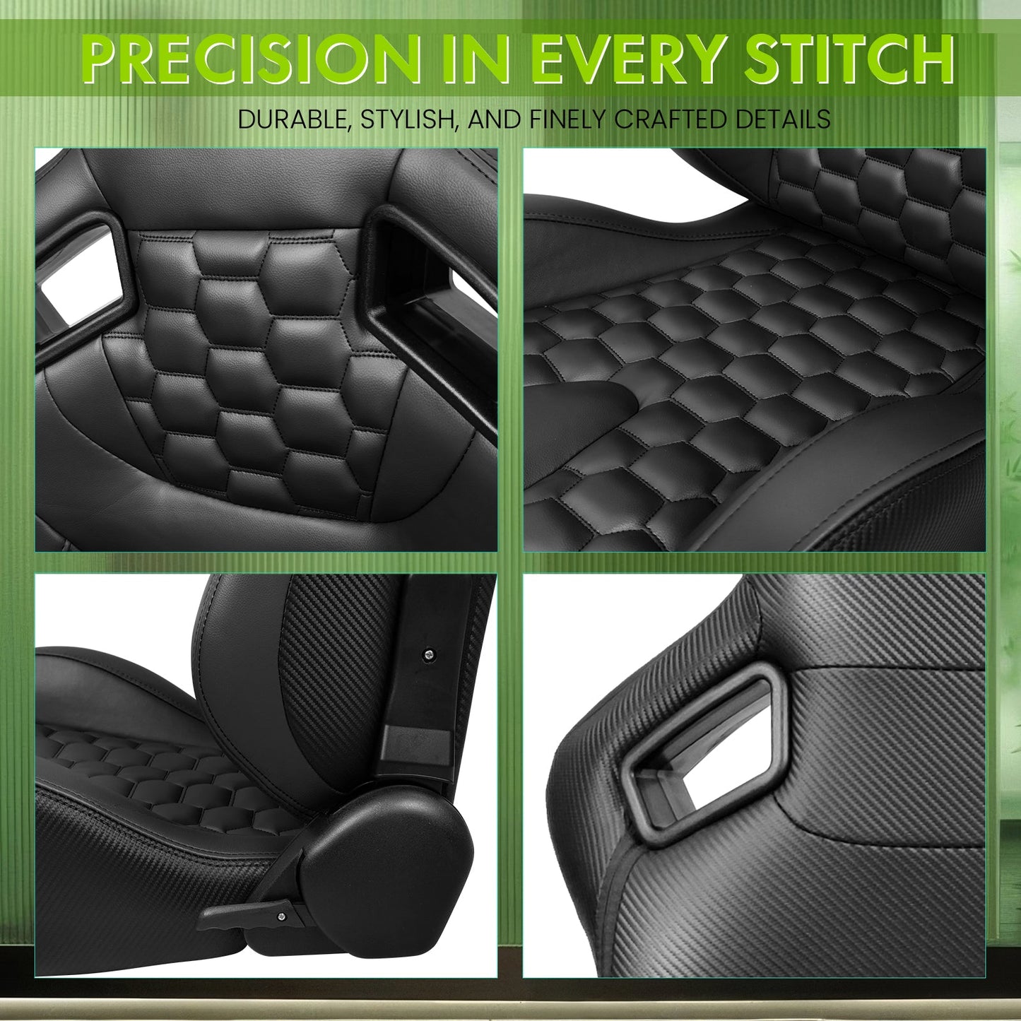 Universal X2 Reclinable Honeycomb Racing Seat + Dual Slider PU Leather