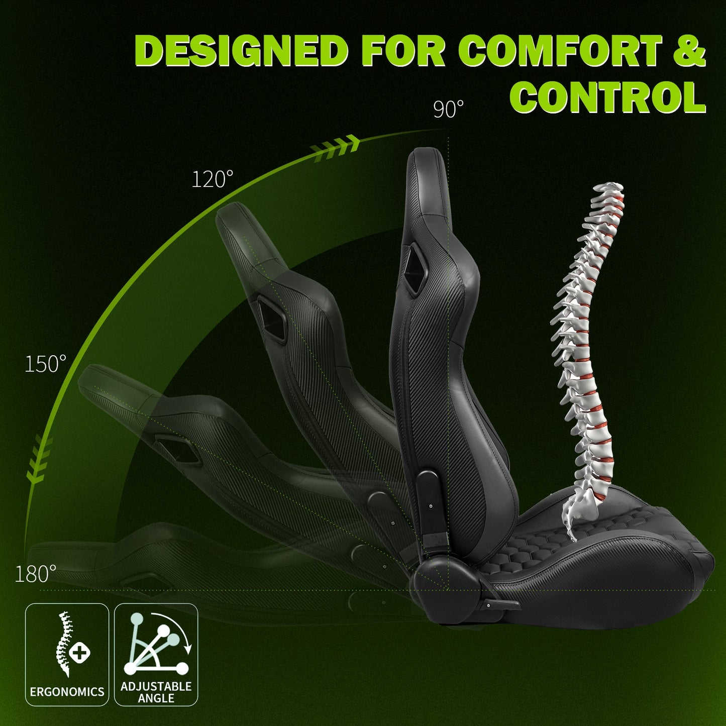 Universal X2 Reclinable Honeycomb Racing Seat + Dual Slider PU Leather