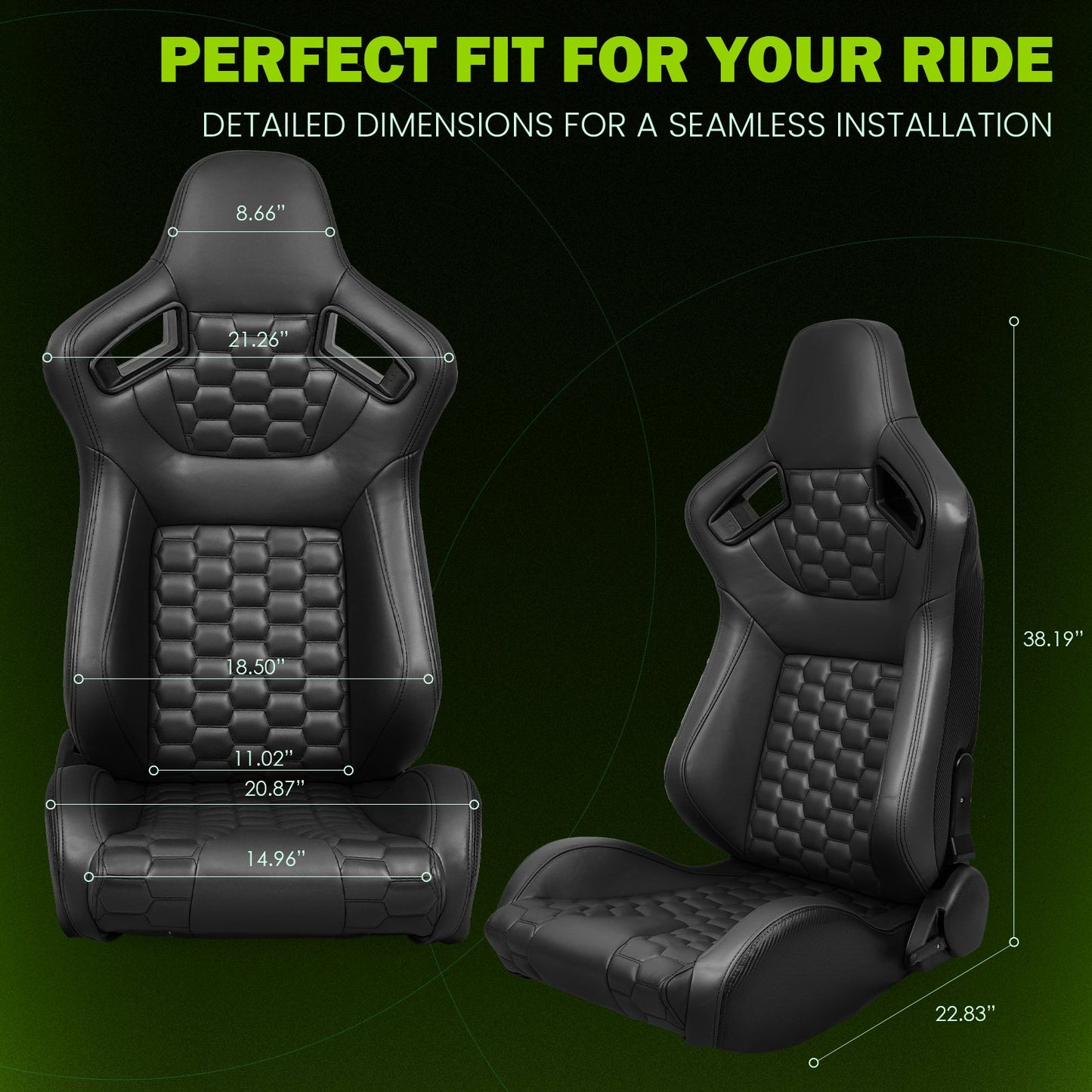 Universal X2 Reclinable Honeycomb Racing Seat + Dual Slider PU Leather
