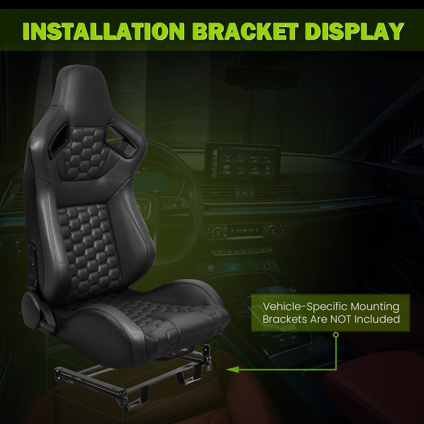 Universal X2 Reclinable Honeycomb Racing Seat + Dual Slider PU Leather