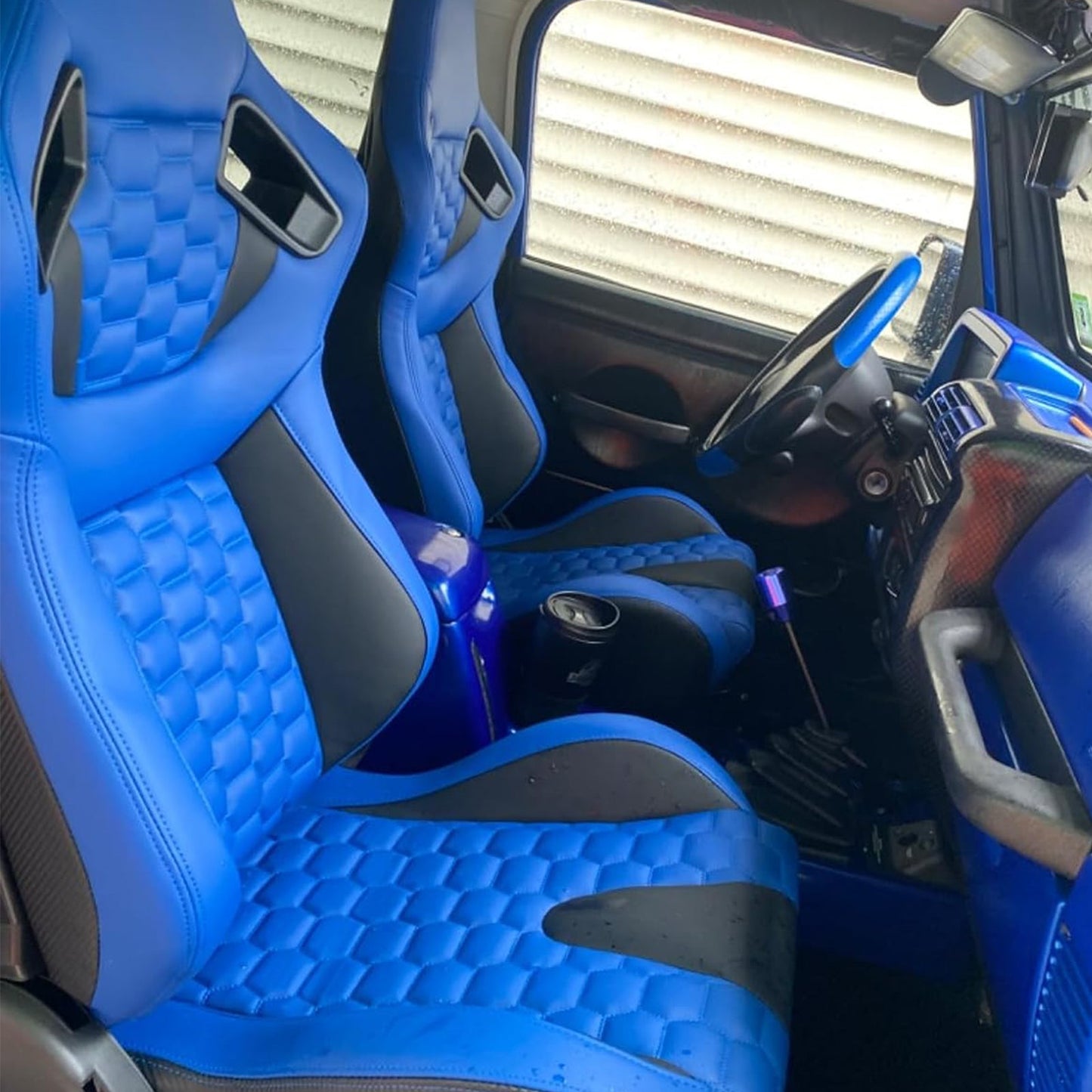 Universal X2 Reclinable Honeycomb Racing Seat + Dual Slider PU Leather