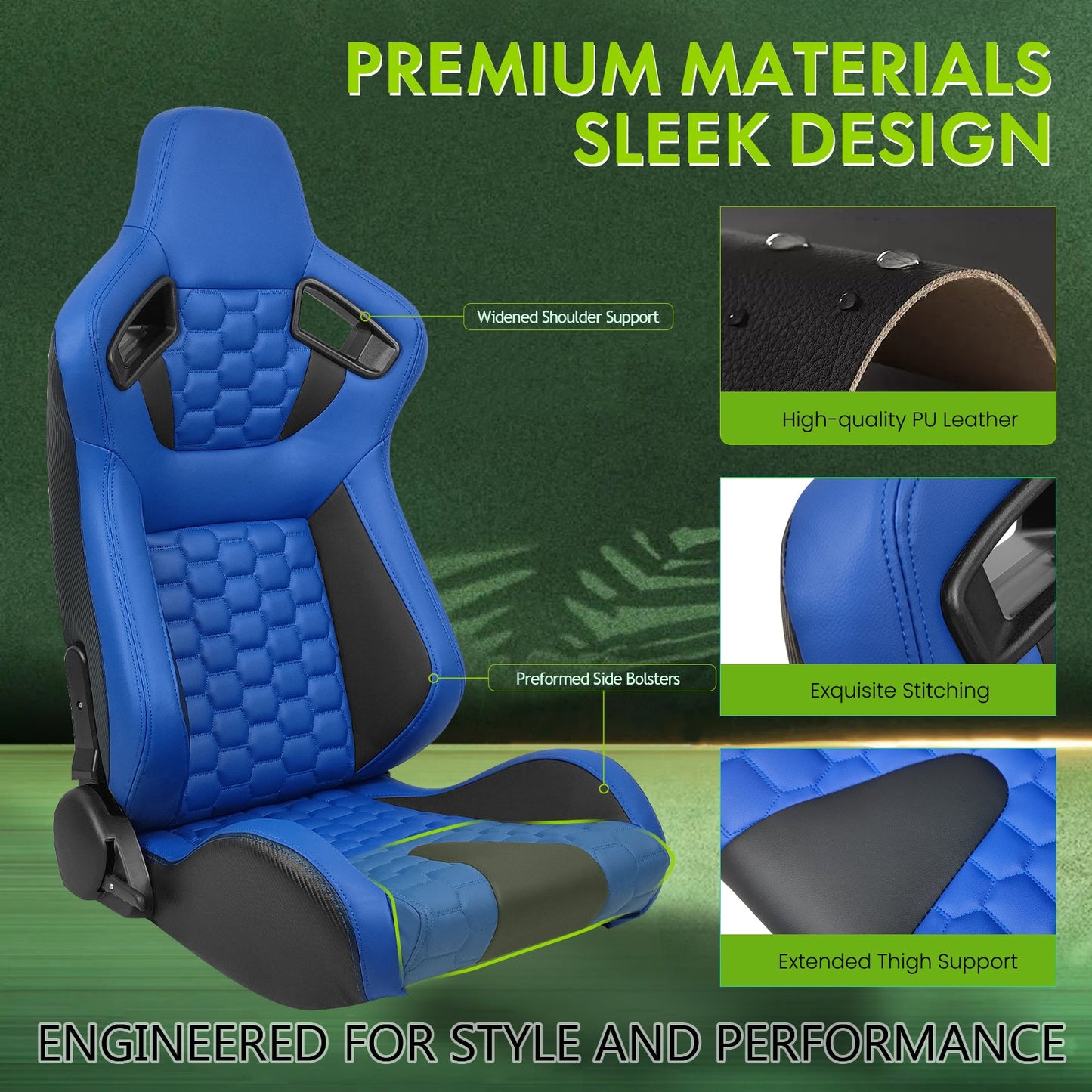 Universal X2 Reclinable Honeycomb Racing Seat + Dual Slider PU Leather