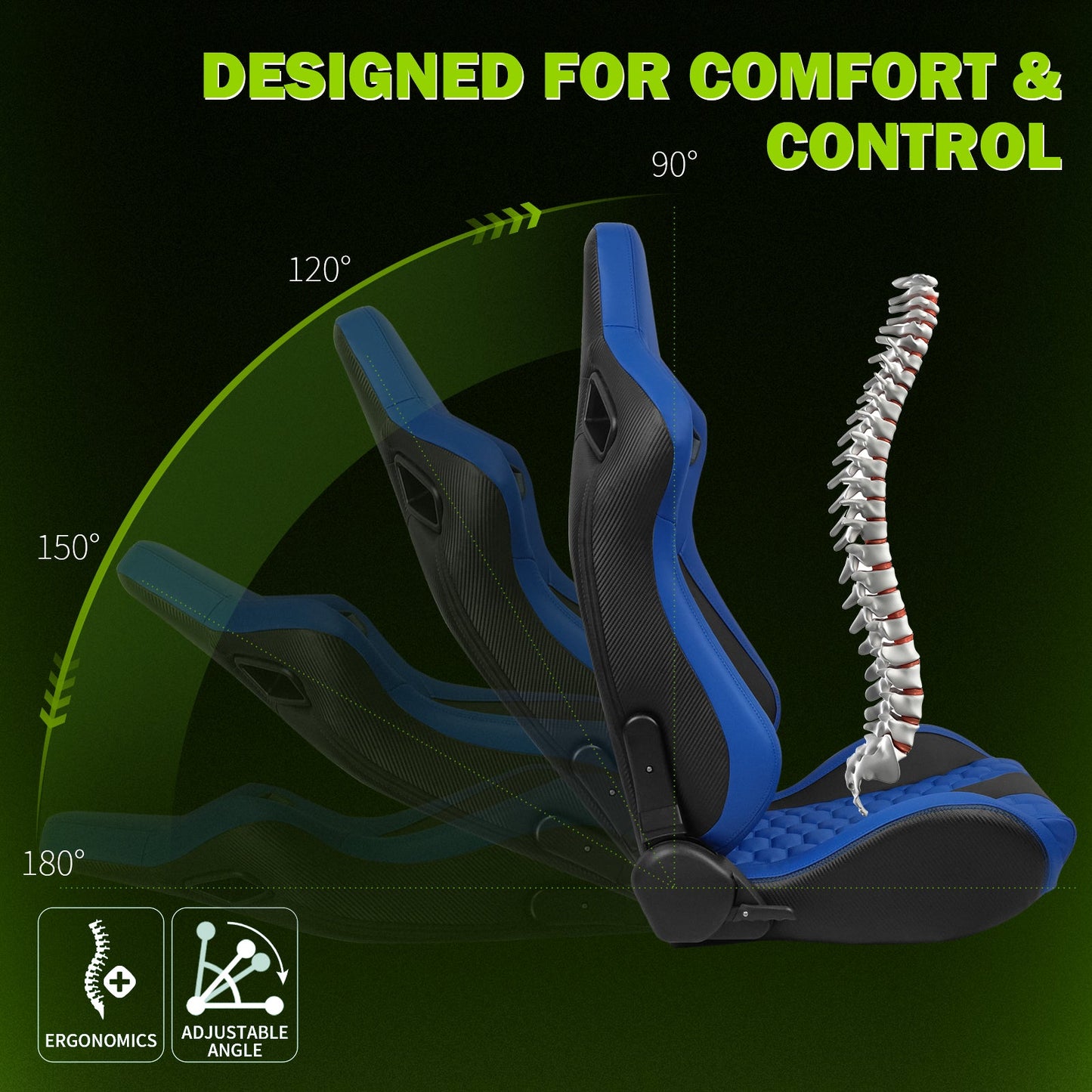 Universal X2 Reclinable Honeycomb Racing Seat + Dual Slider PU Leather