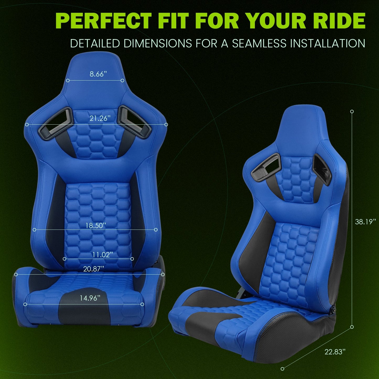 Universal X2 Reclinable Honeycomb Racing Seat + Dual Slider PU Leather