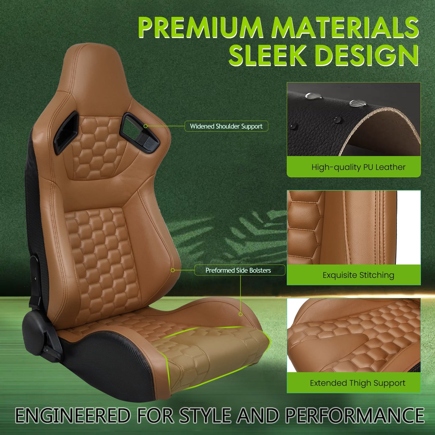 Universal X2 Reclinable Honeycomb Racing Seat + Dual Slider PU Leather