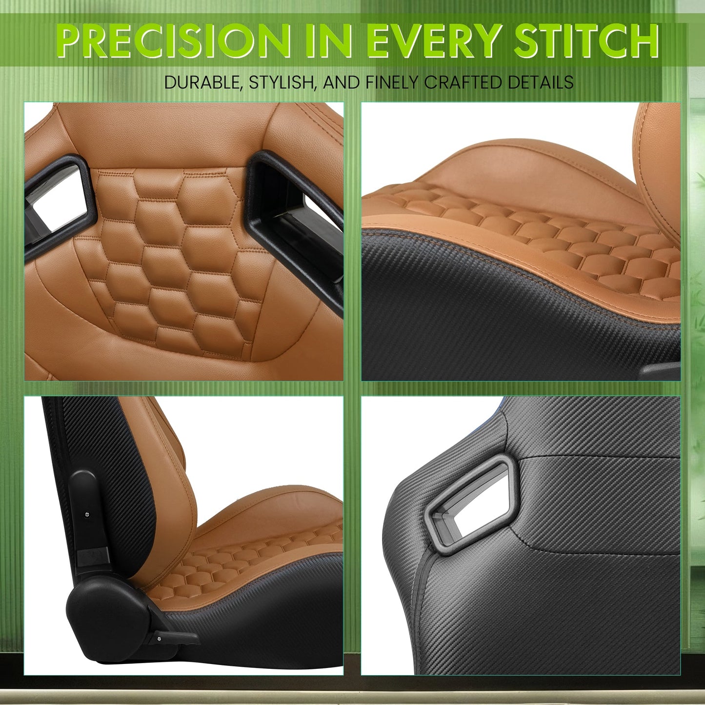 Universal X2 Reclinable Honeycomb Racing Seat + Dual Slider PU Leather