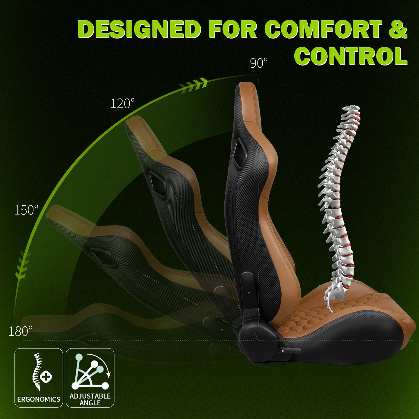 Universal X2 Reclinable Honeycomb Racing Seat + Dual Slider PU Leather