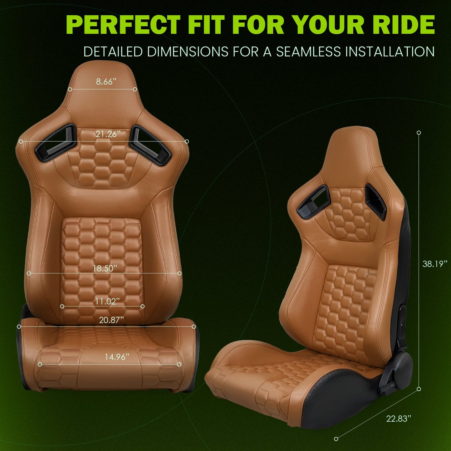 Universal X2 Reclinable Honeycomb Racing Seat + Dual Slider PU Leather