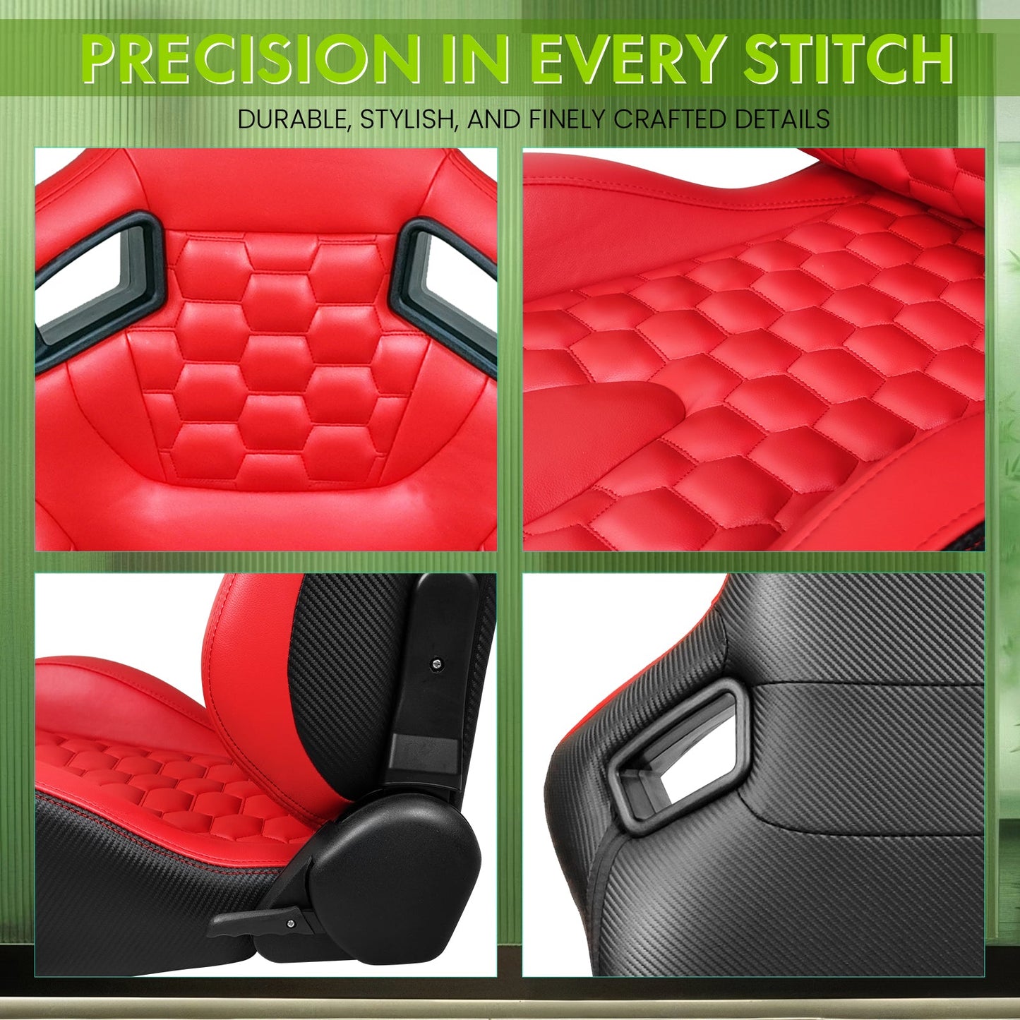 Universal X2 Reclinable Honeycomb Racing Seat + Dual Slider PU Leather