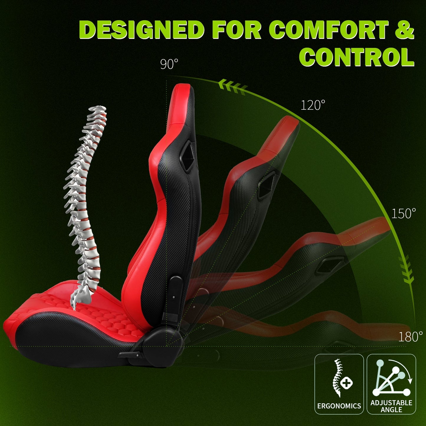 Universal X2 Reclinable Honeycomb Racing Seat + Dual Slider PU Leather