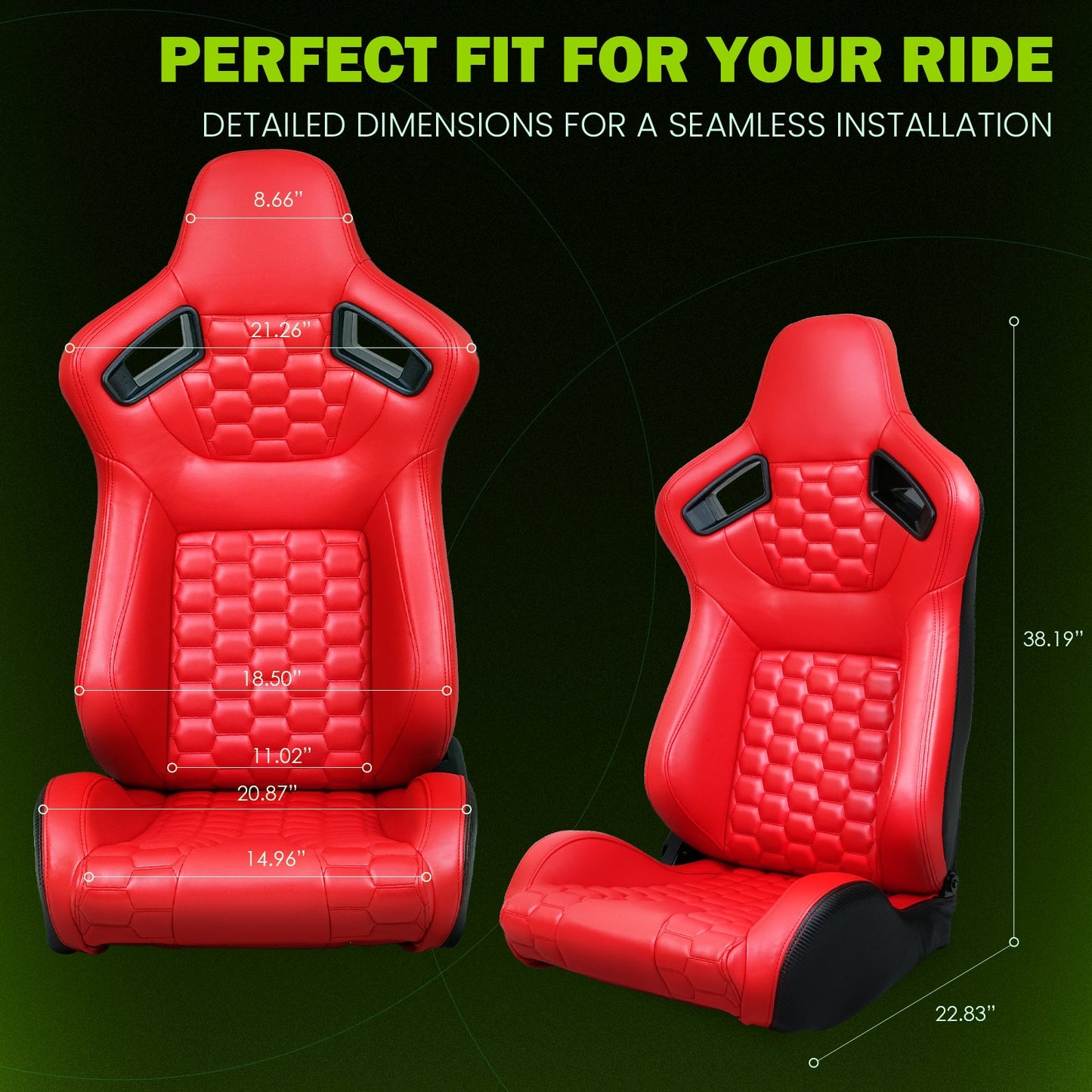 Universal X2 Reclinable Honeycomb Racing Seat + Dual Slider PU Leather