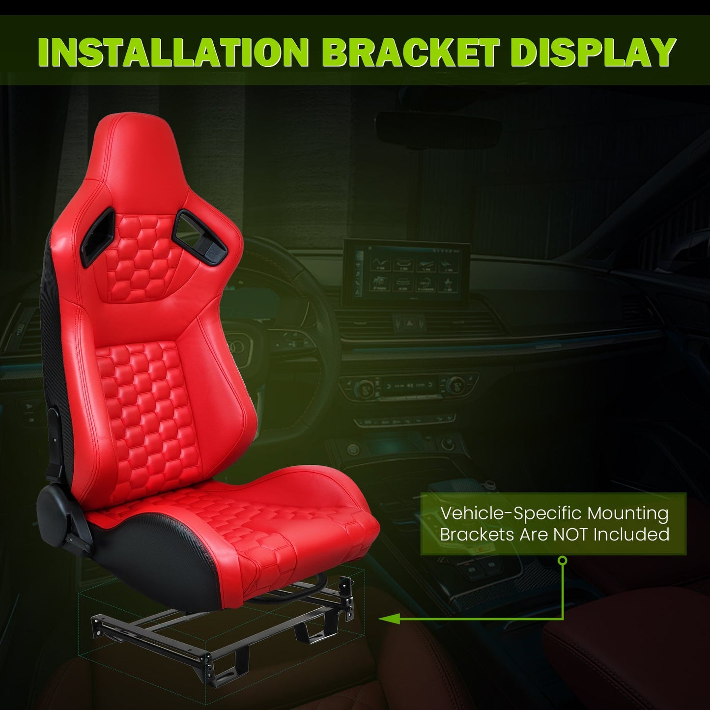 Universal X2 Reclinable Honeycomb Racing Seat + Dual Slider PU Leather