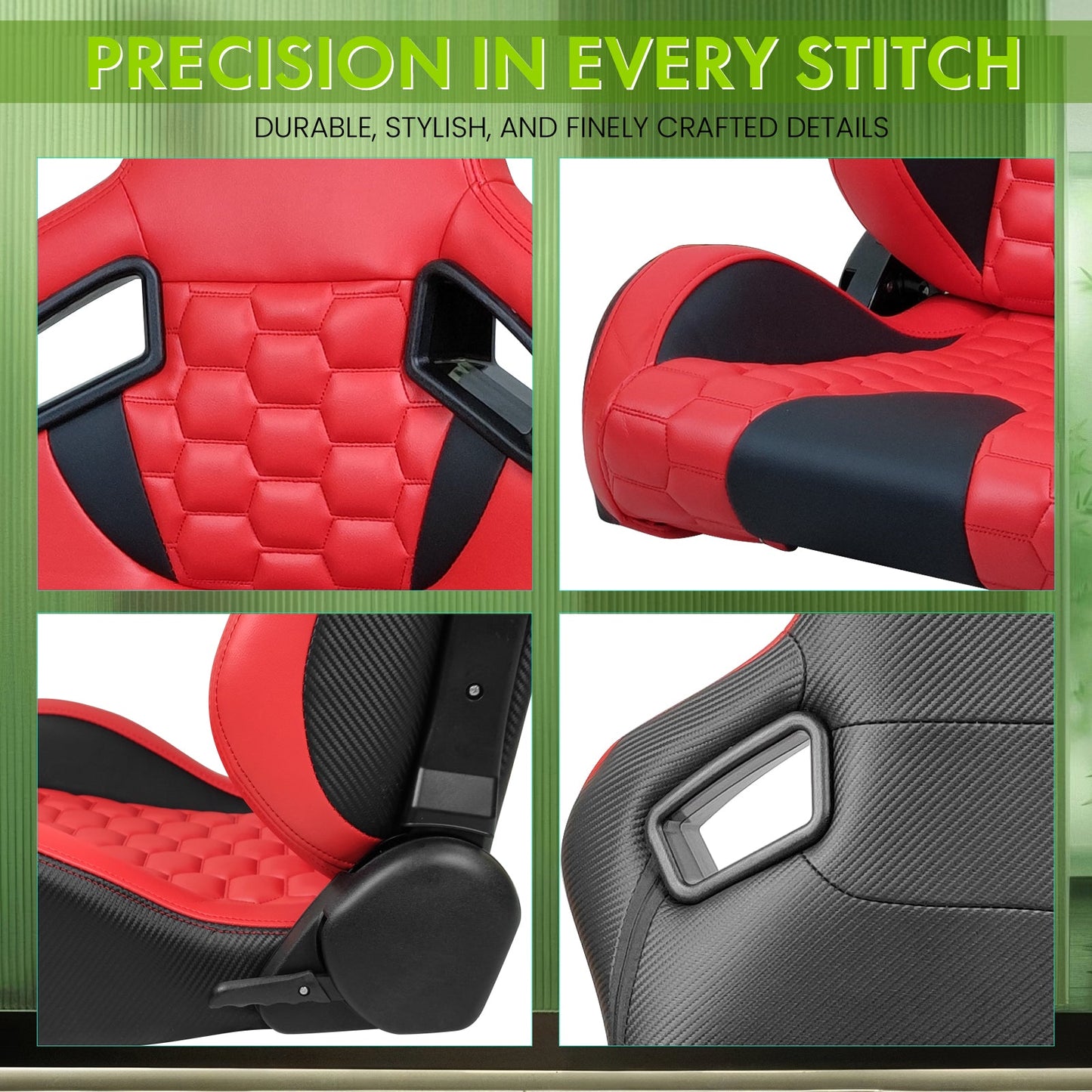 Universal X2 Reclinable Honeycomb Racing Seat + Dual Slider PU Leather