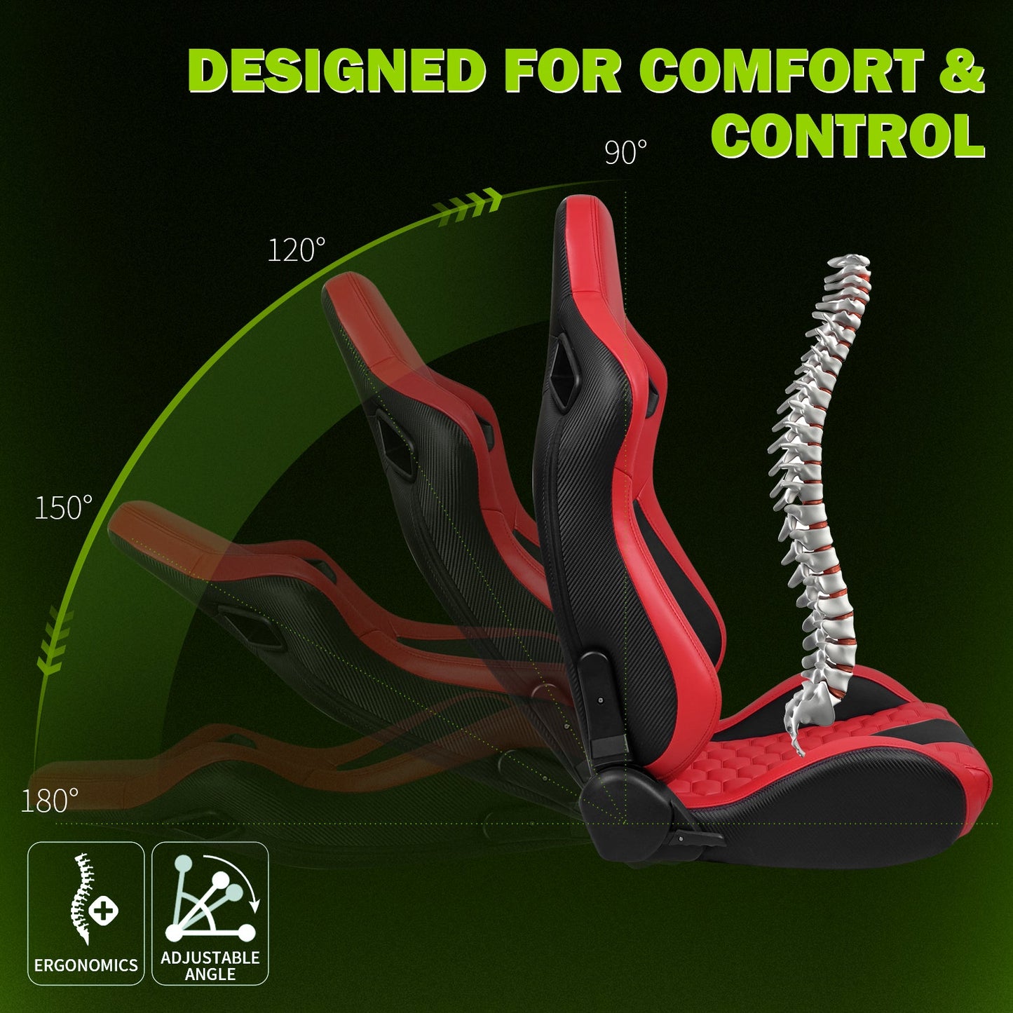 Universal X2 Reclinable Honeycomb Racing Seat + Dual Slider PU Leather