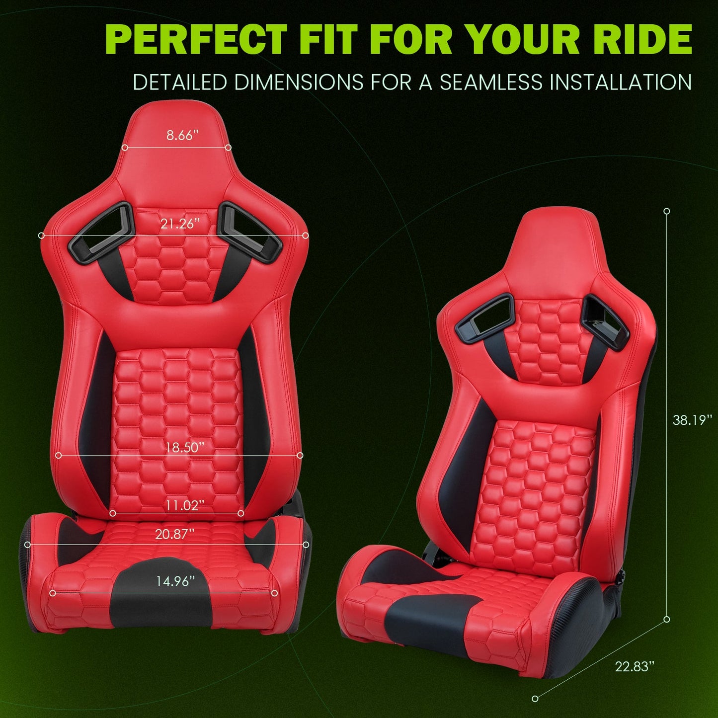 Universal X2 Reclinable Honeycomb Racing Seat + Dual Slider PU Leather