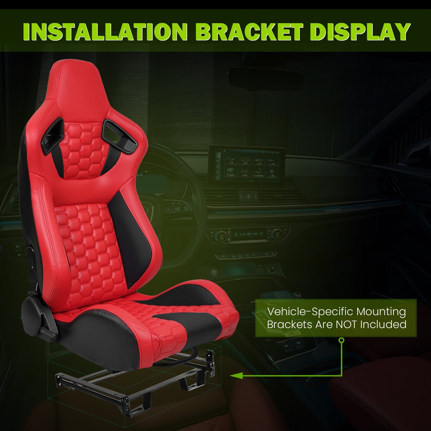 Universal X2 Reclinable Honeycomb Racing Seat + Dual Slider PU Leather