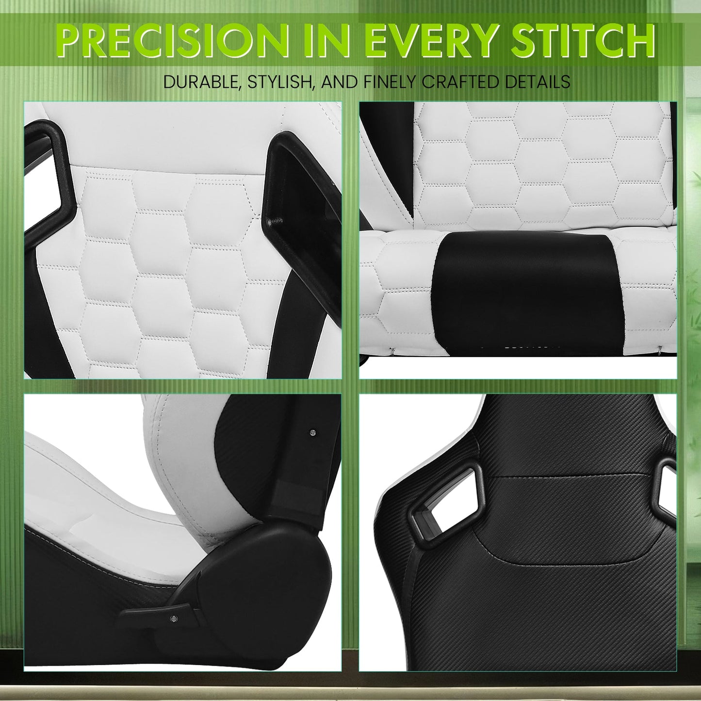 Universal X2 Reclinable Honeycomb Racing Seat + Dual Slider PU Leather