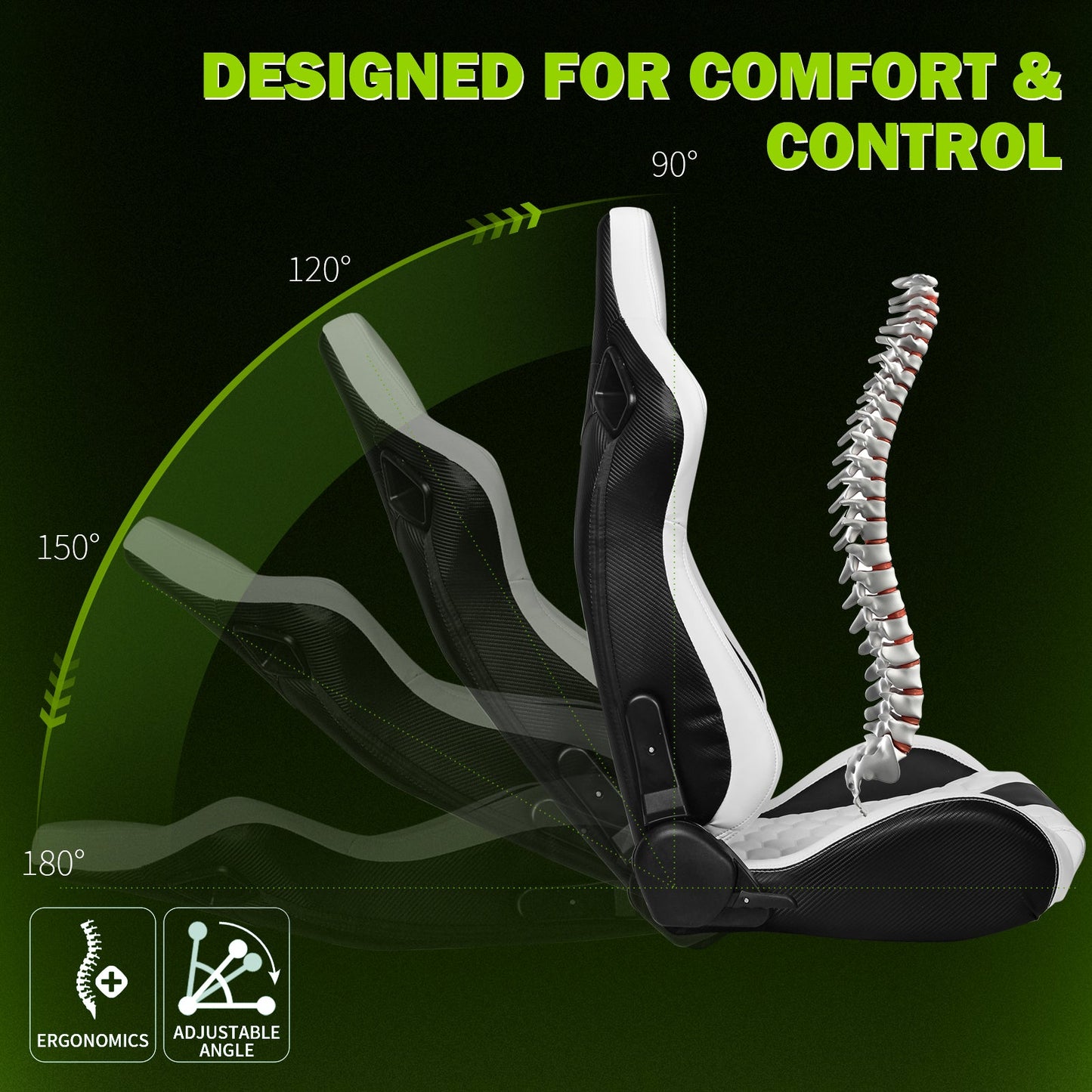 Universal X2 Reclinable Honeycomb Racing Seat + Dual Slider PU Leather