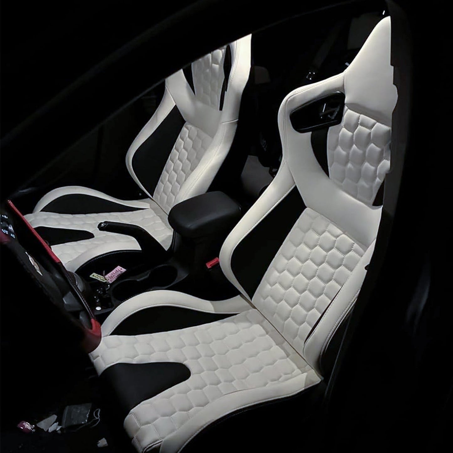Universal X2 Reclinable Honeycomb Racing Seat + Dual Slider PU Leather