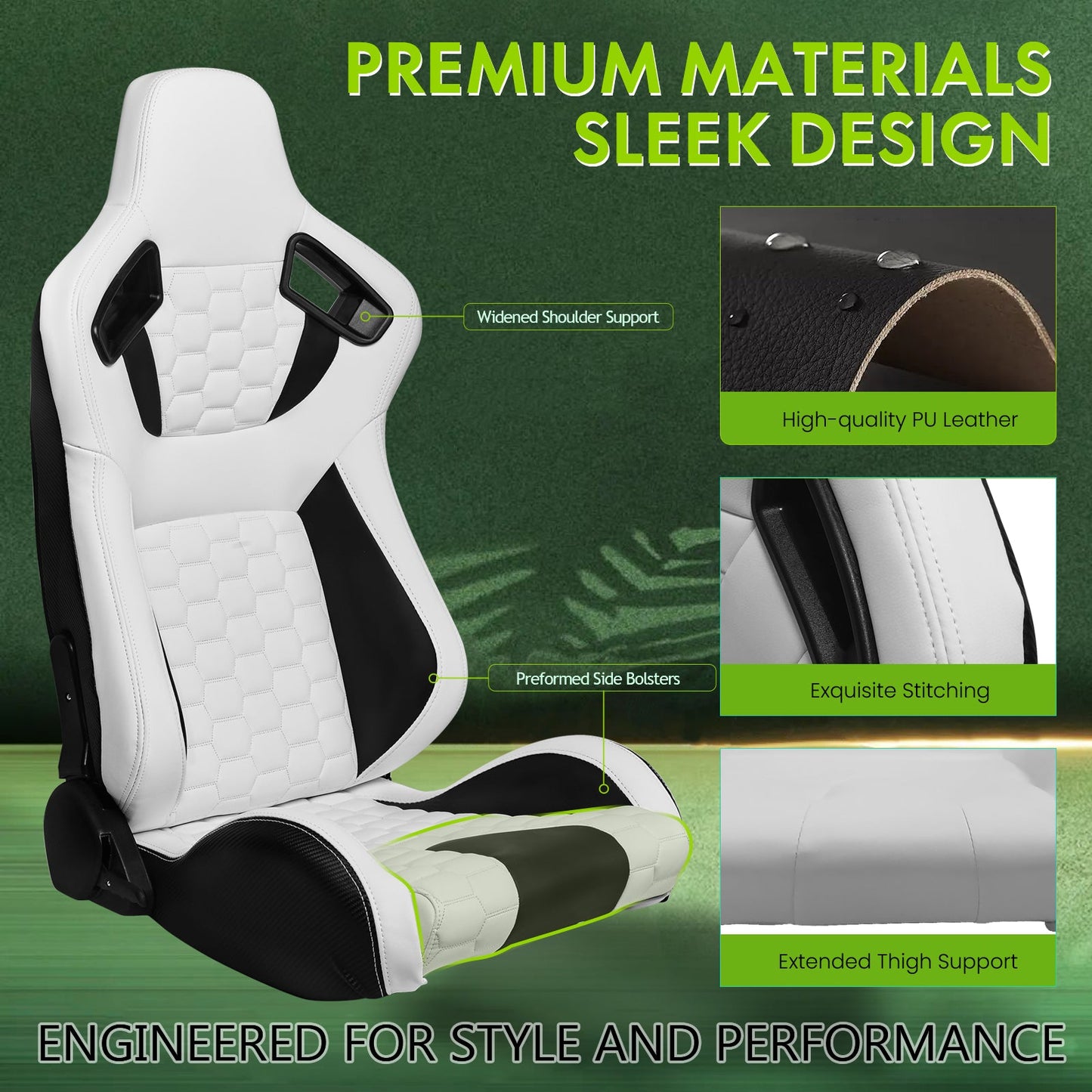 Universal X2 Reclinable Honeycomb Racing Seat + Dual Slider PU Leather