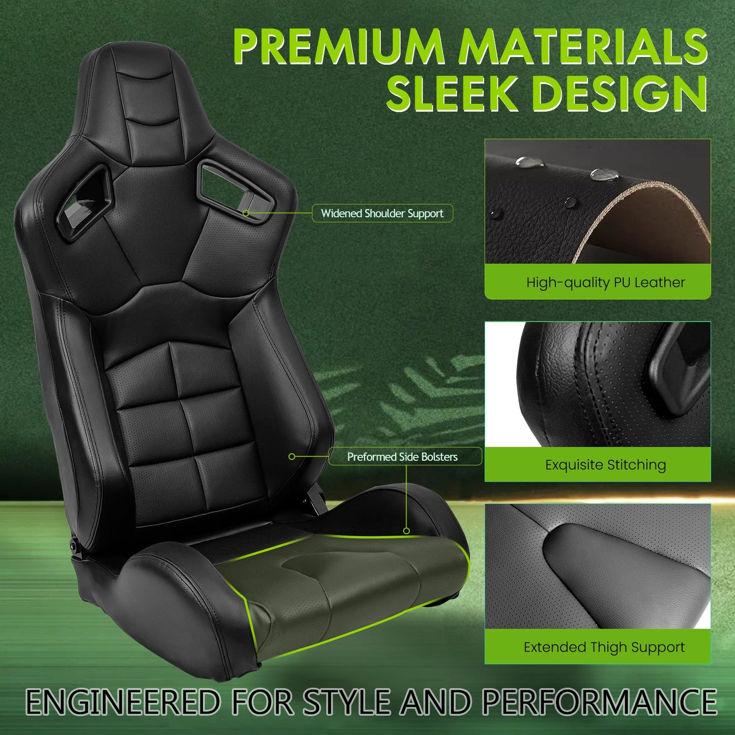 Universal X2 Reclinable Honeycomb Racing Seat + Dual Slider PU Leather