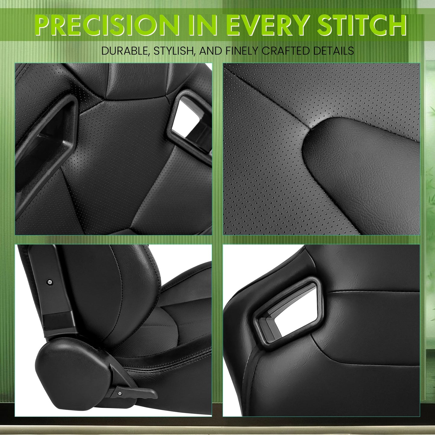 Universal X2 Reclinable Honeycomb Racing Seat + Dual Slider PU Leather