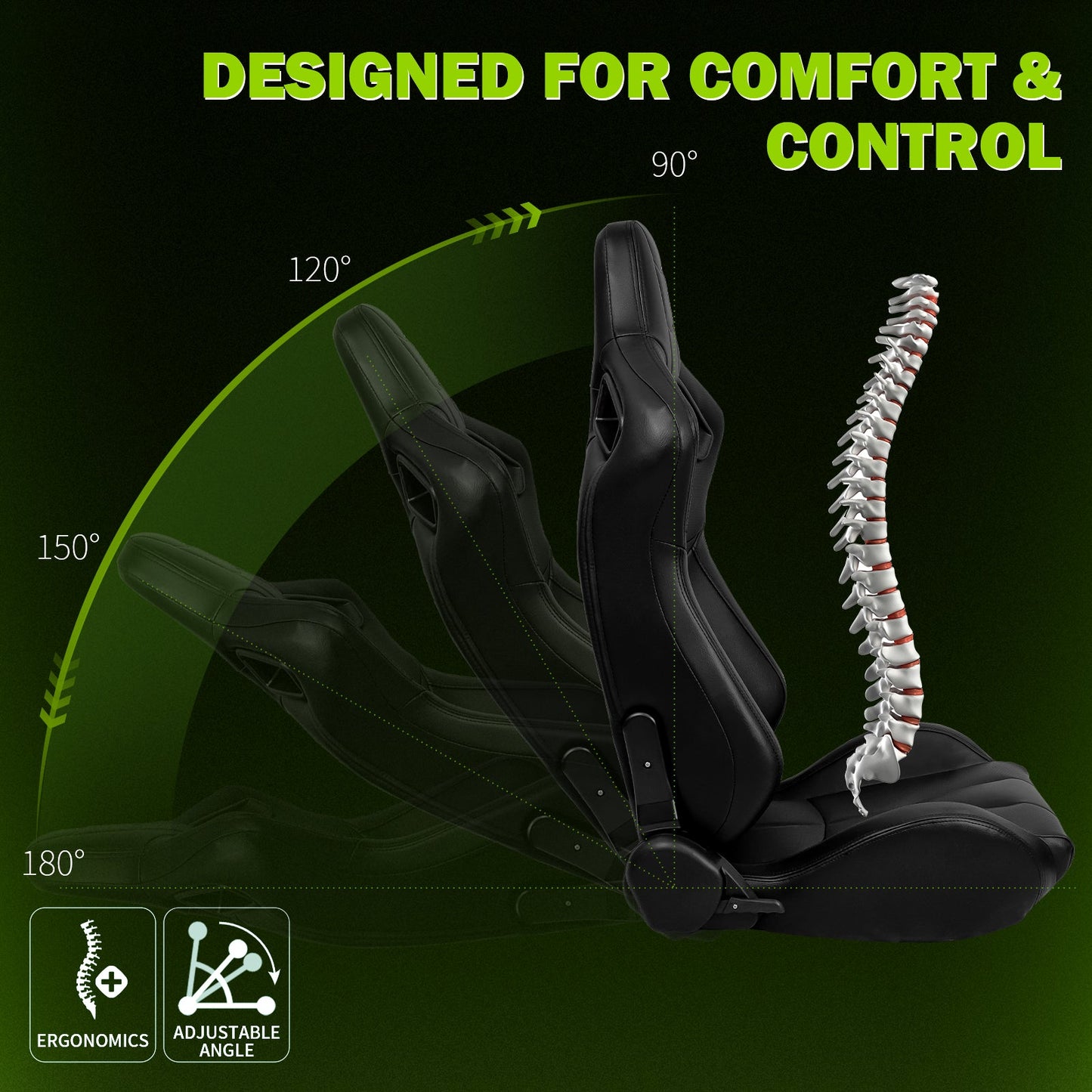 Universal X2 Reclinable Honeycomb Racing Seat + Dual Slider PU Leather