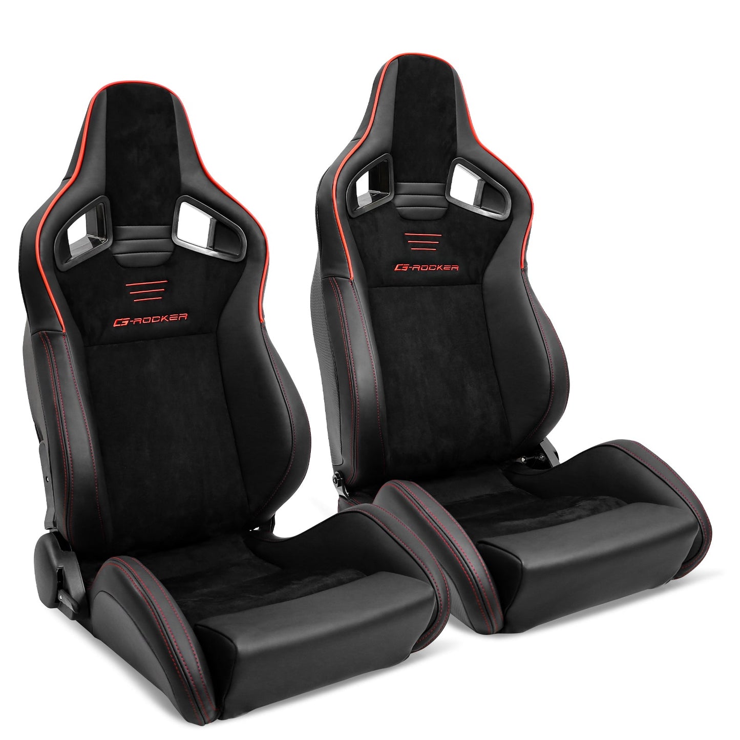 Universal 2x Reclinable Racing Seats Dual Slider Suede PU Carbon Leath