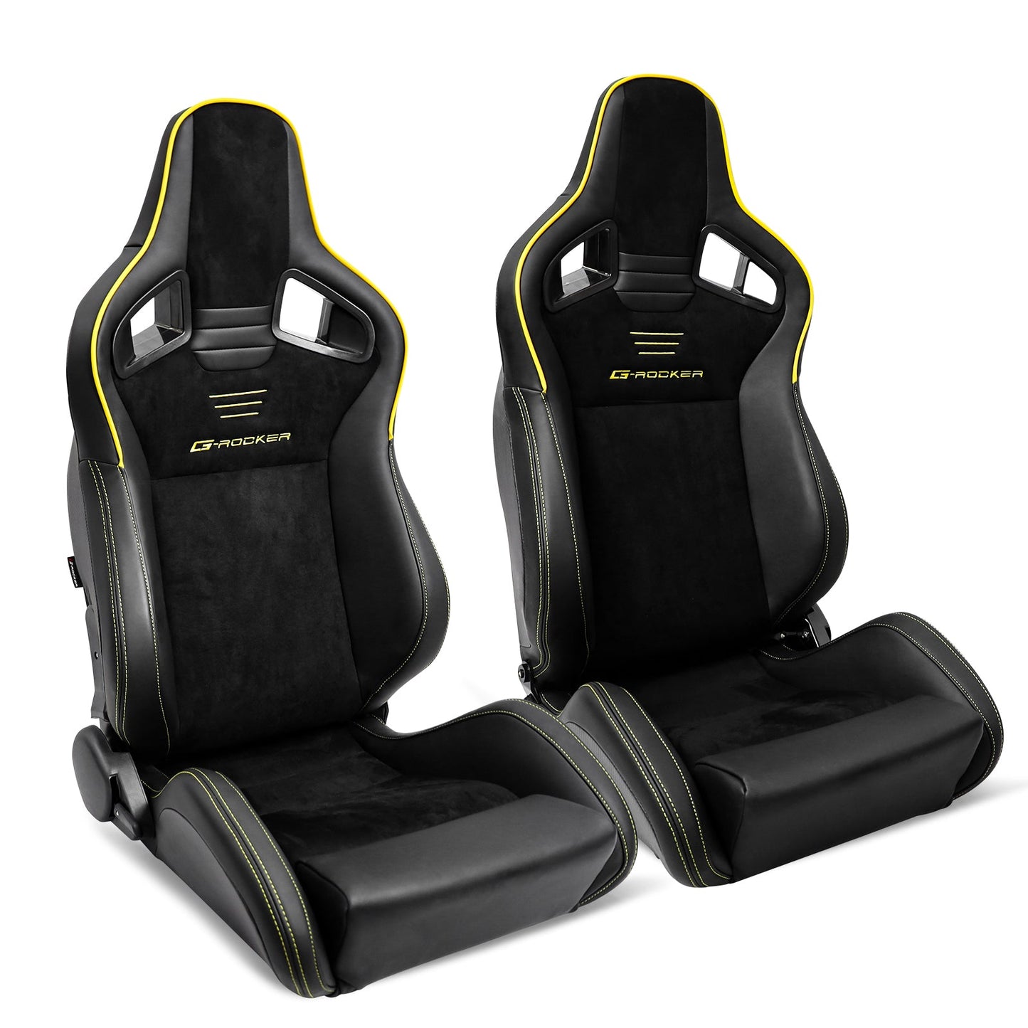 Universal 2x Reclinable Racing Seats Dual Slider Suede PU Carbon Leath