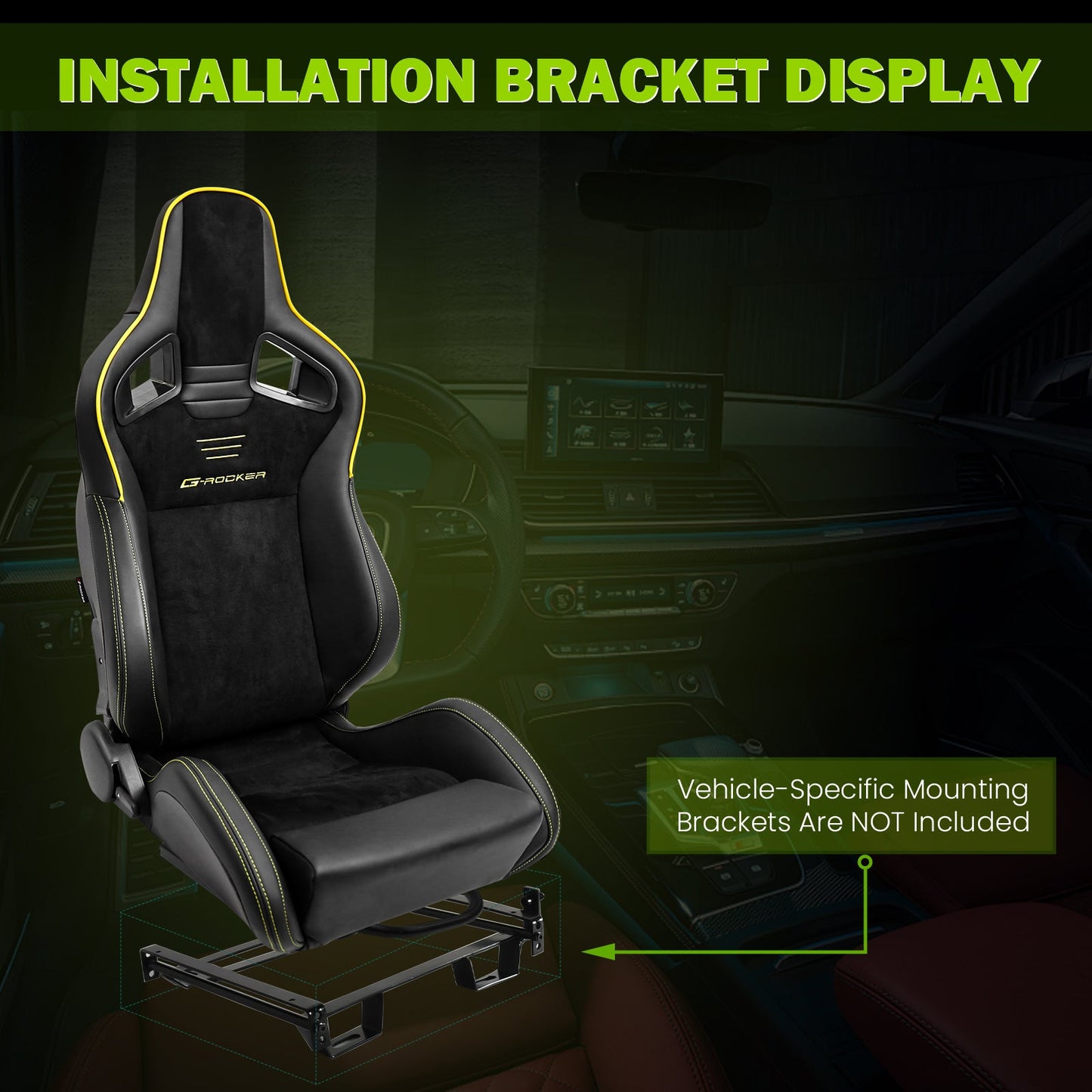 Universal 2x Reclinable Racing Seats Dual Slider Suede PU Carbon Leath