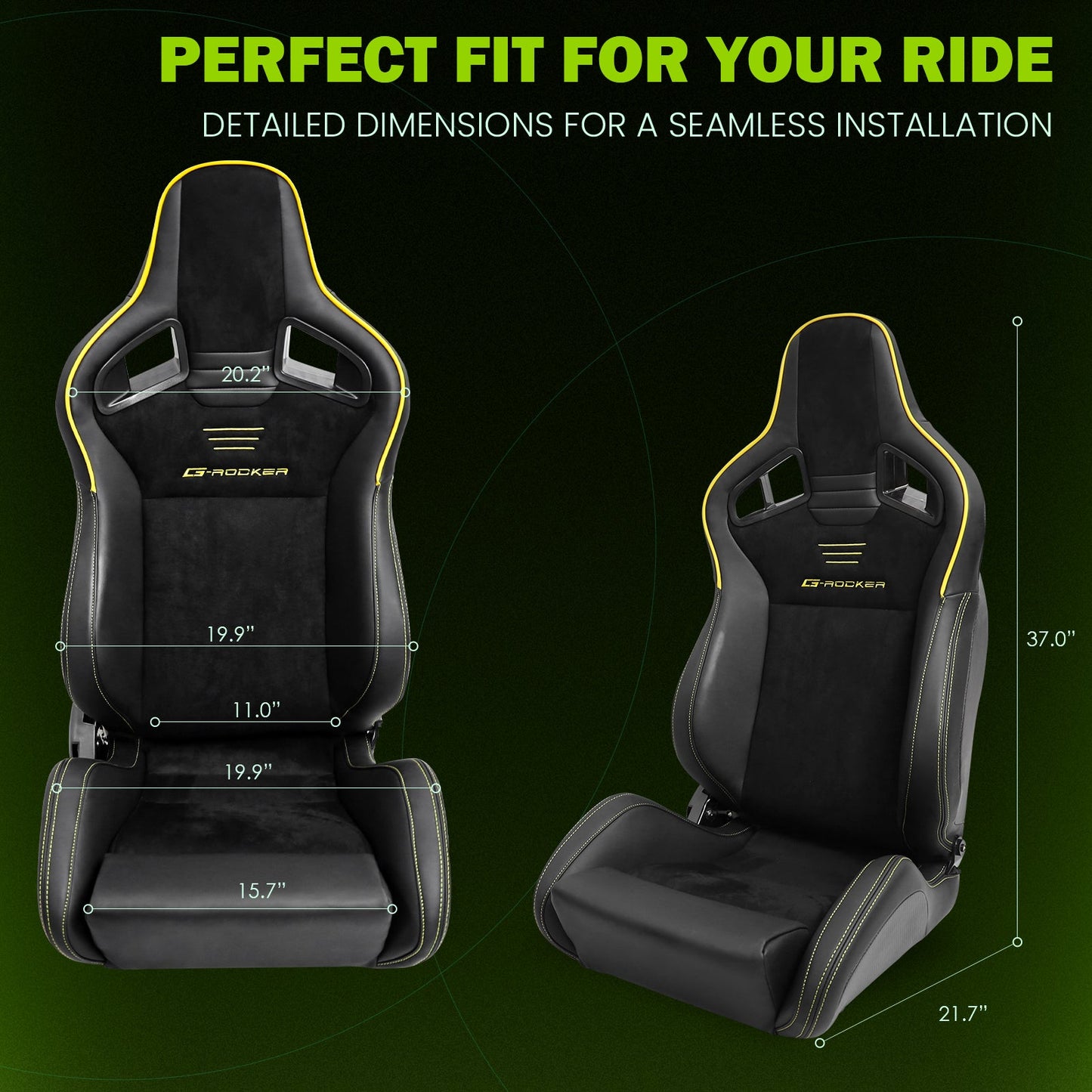 Universal 2x Reclinable Racing Seats Dual Slider Suede PU Carbon Leath
